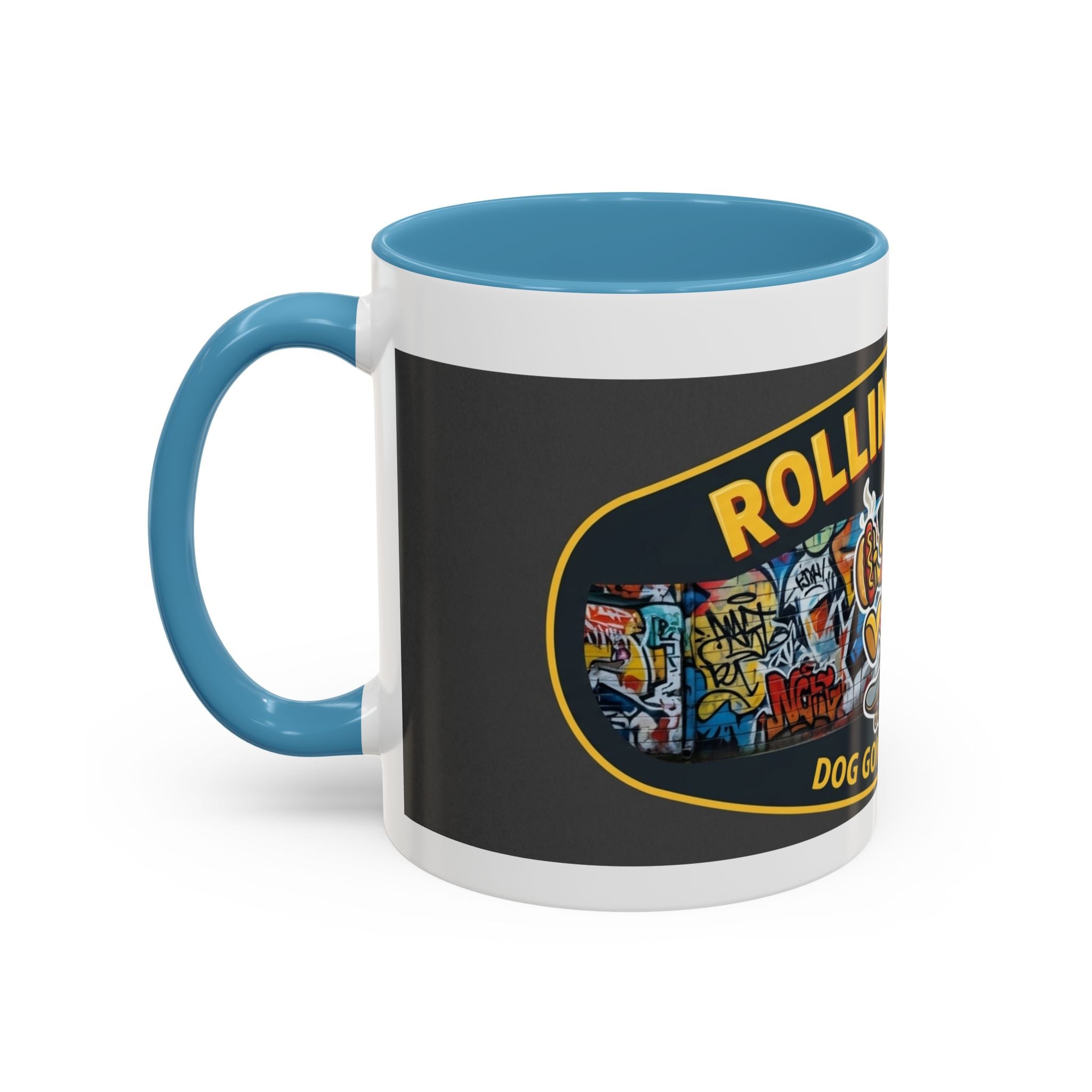Rolling Dog Coffee Mug — 'Dog Gone Delicious' Skateboard Hot Dog Design
