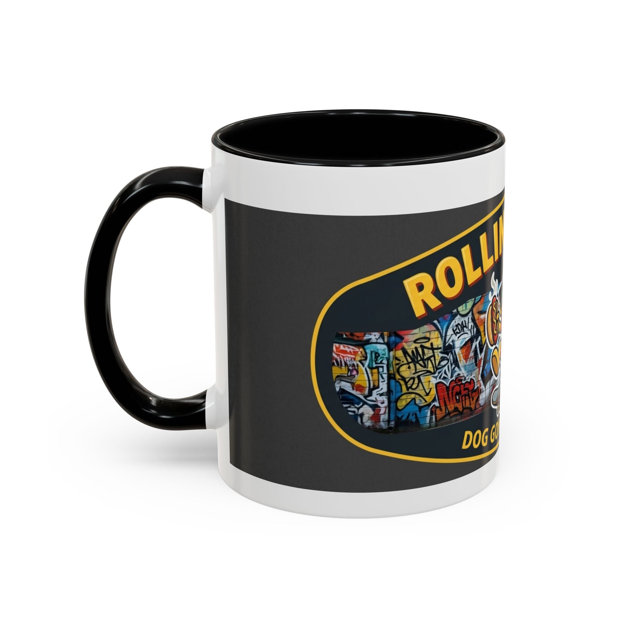 Rolling Dog Coffee Mug — 'Dog Gone Delicious' Skateboard Hot Dog Design