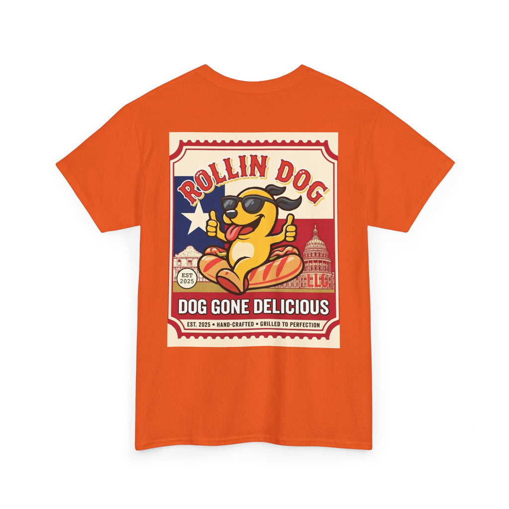 T-Shirt — "Rollin Dog: Dog Gone Delicious" Retro Hot Dog Graphic Tee