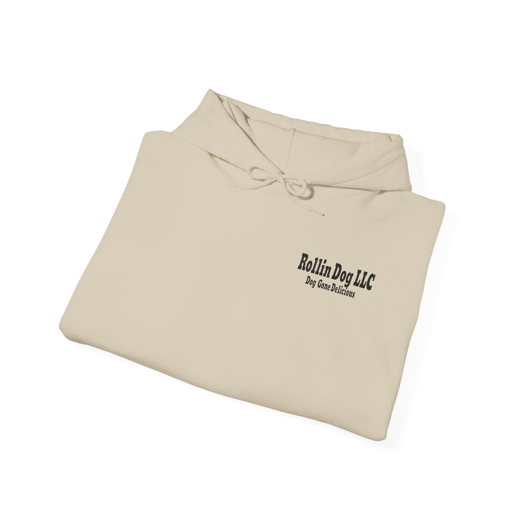 Rollin Dog LLC Skateboard Logo Hoodie — 'Dog Gone Delicious' Chef Hot Dog Graphic Hoodie