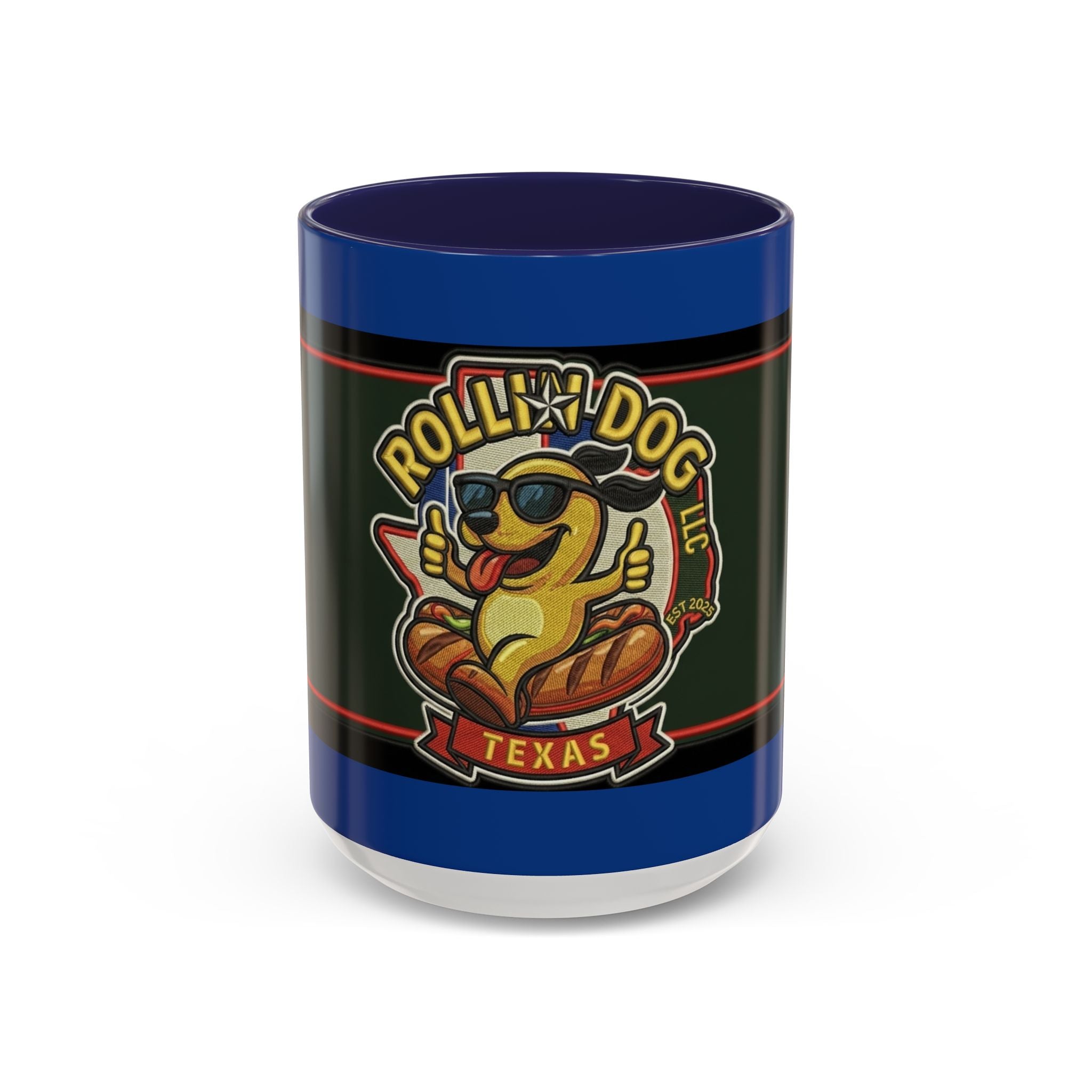 Texas Rollin Dog 'Dog Gone Delicious' Accent Coffee Mug – Fun Hot Dog Logo 11/15oz