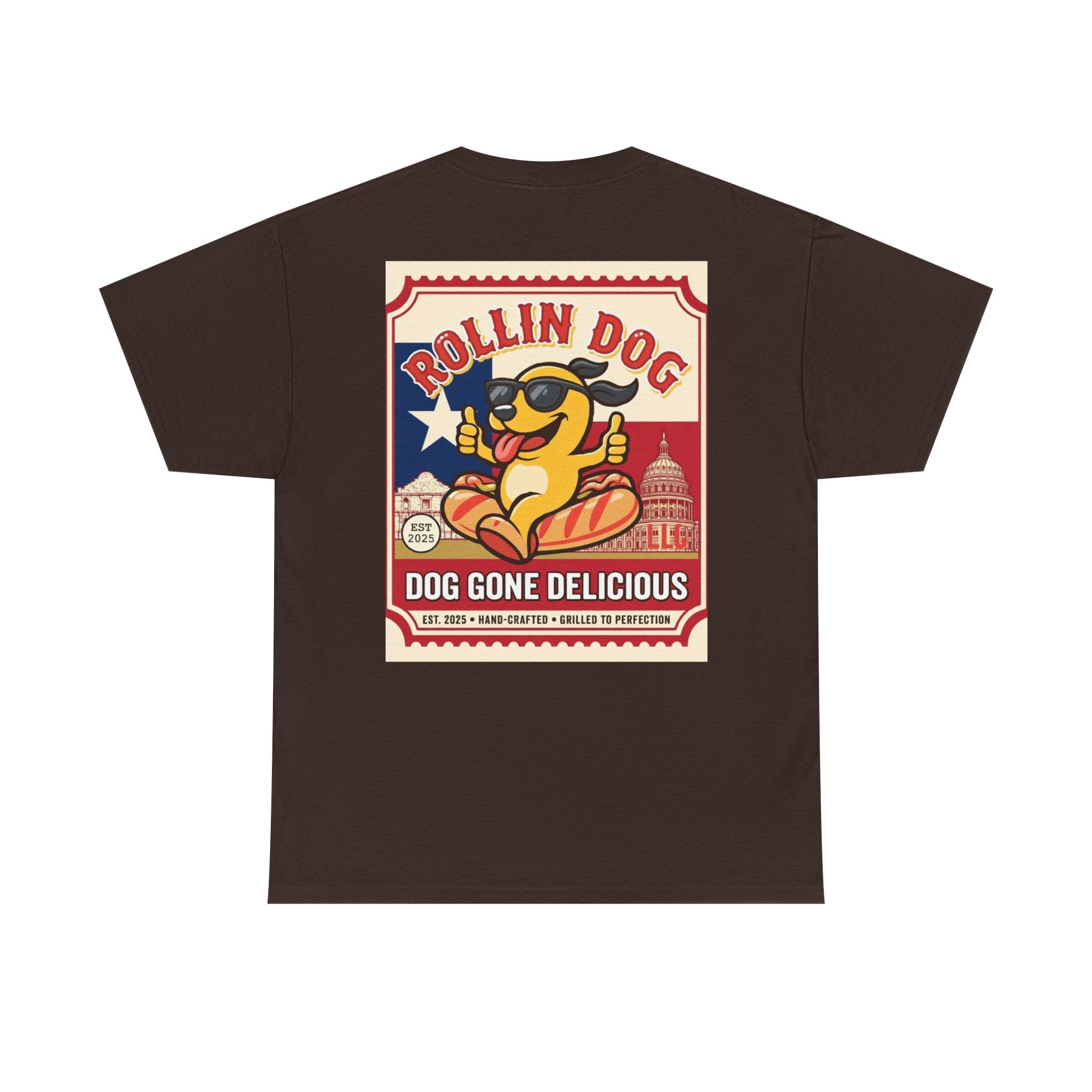T-Shirt — "Rollin Dog: Dog Gone Delicious" Retro Hot Dog Graphic Tee
