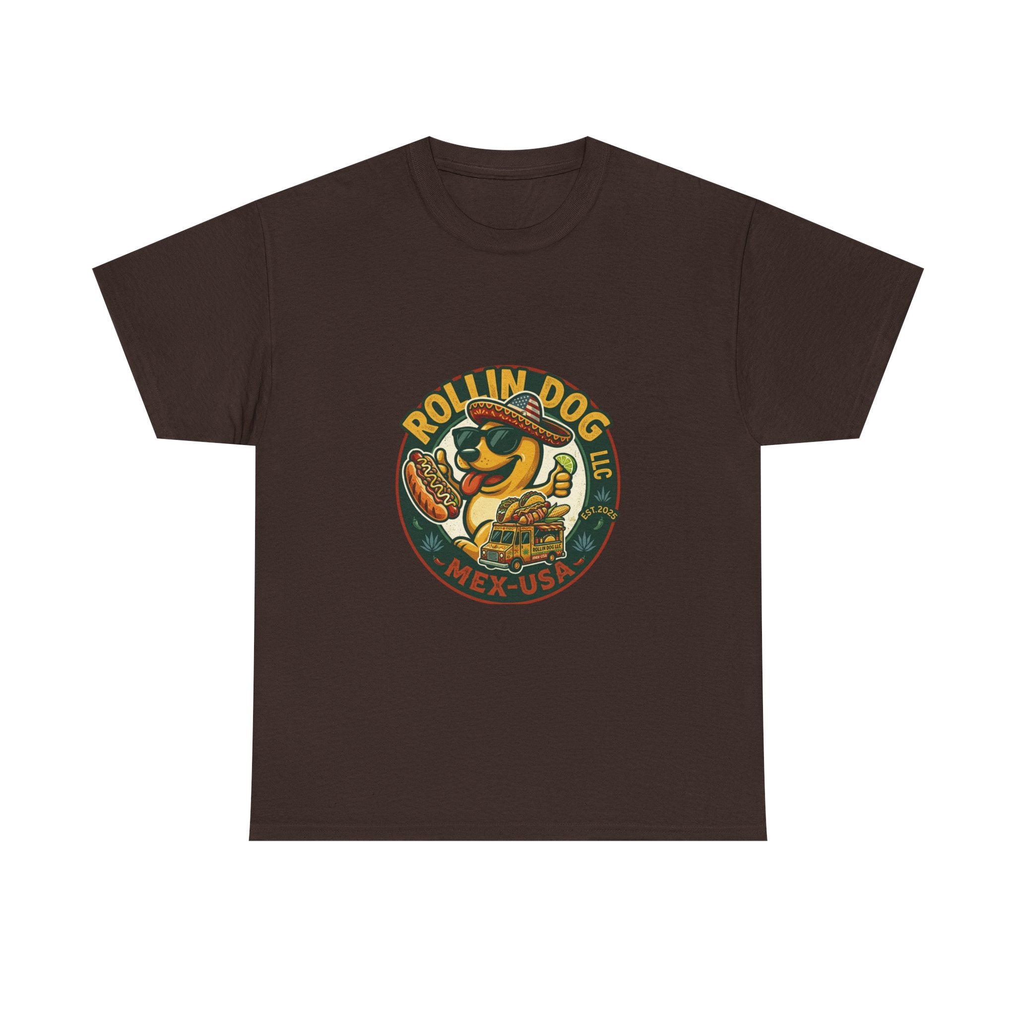 Rollin' Dog Hot Dog T-Shirt – Retro Mexican Street Food Graphic Tee