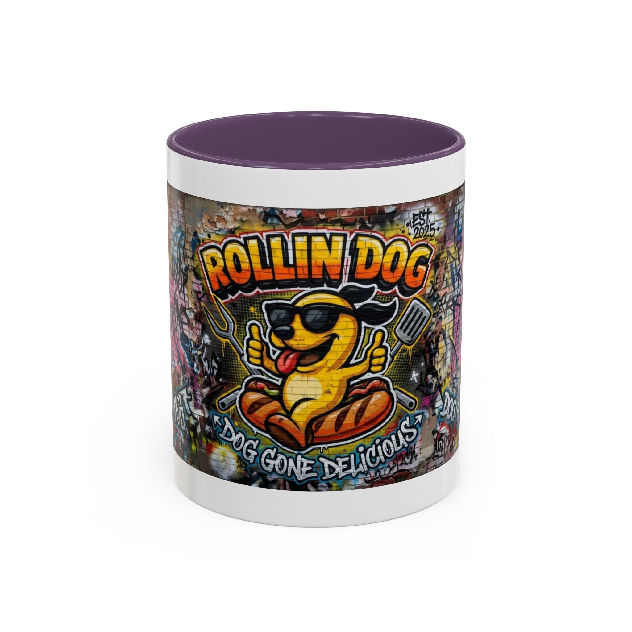 Rollin' Dog Graffiti Coffee Mug – "Dog Gone Delicious" Accent Mug