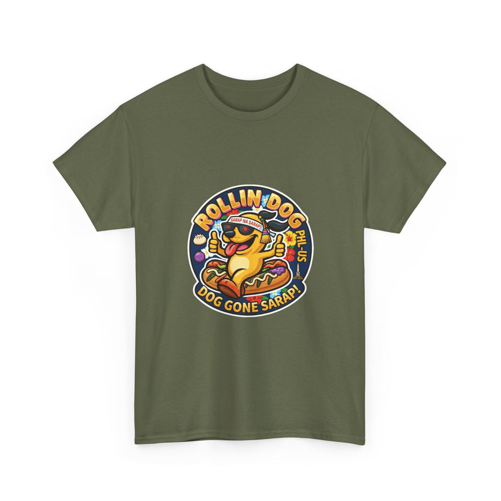 T-Shirt — "Rollin Dog" Hot Dog Graphic Tee (Dog Gone Saked!)