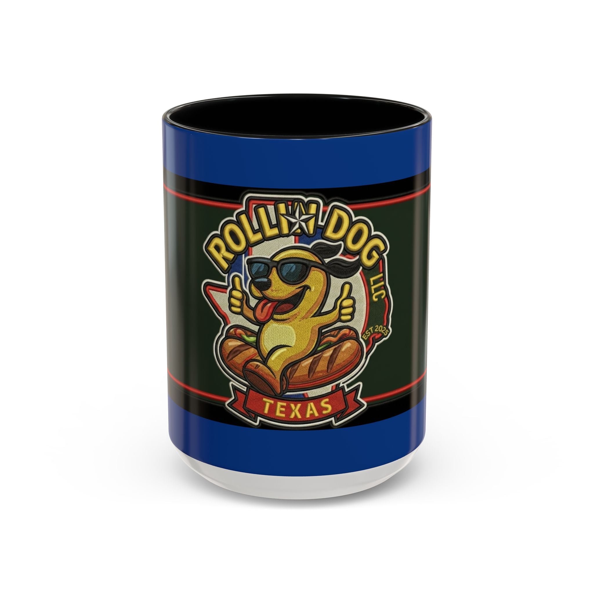 Texas Rollin Dog 'Dog Gone Delicious' Accent Coffee Mug – Fun Hot Dog Logo 11/15oz