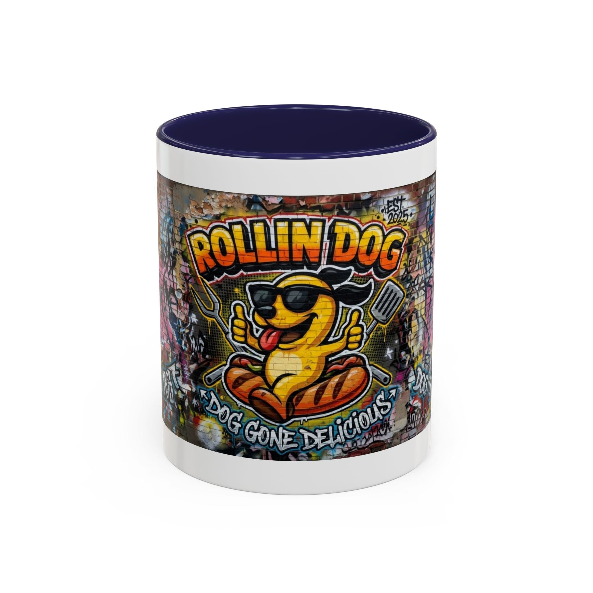Rollin' Dog Graffiti Coffee Mug – "Dog Gone Delicious" Accent Mug