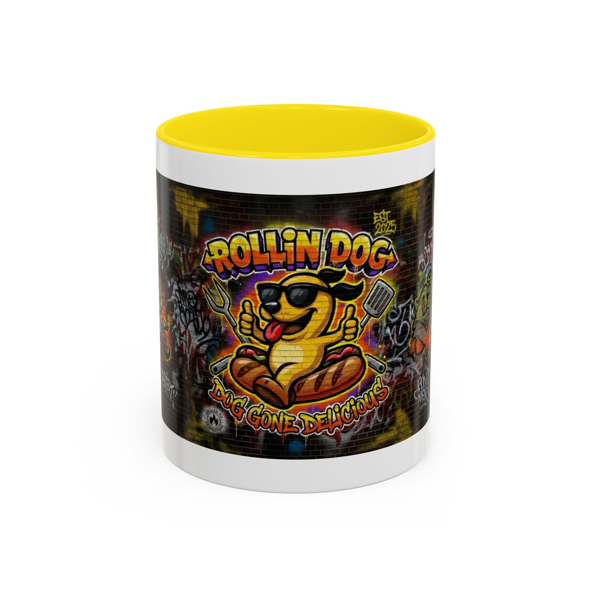 Rollin Dog Hot Dog Mug — Graffiti Skate Vibe Coffee Cup (11/15oz)