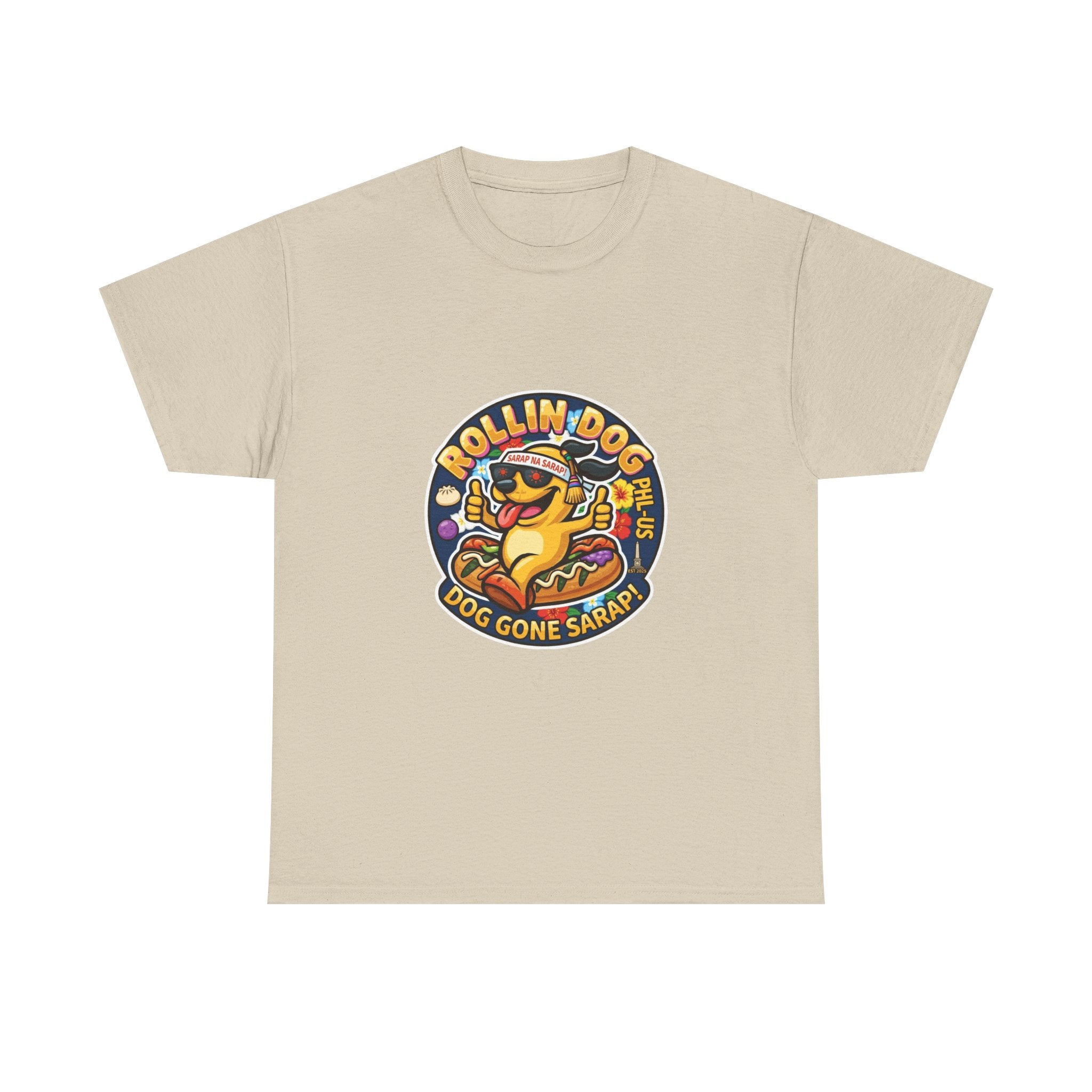T-Shirt — "Rollin Dog" Hot Dog Graphic Tee (Dog Gone Saked!)