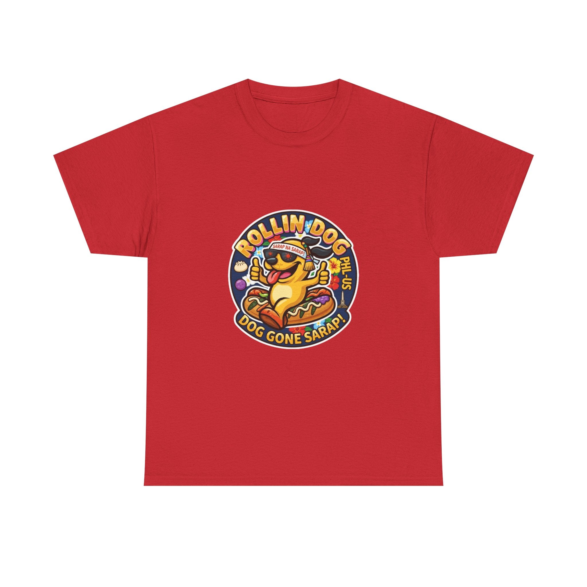 T-Shirt — "Rollin Dog" Hot Dog Graphic Tee (Dog Gone Saked!)