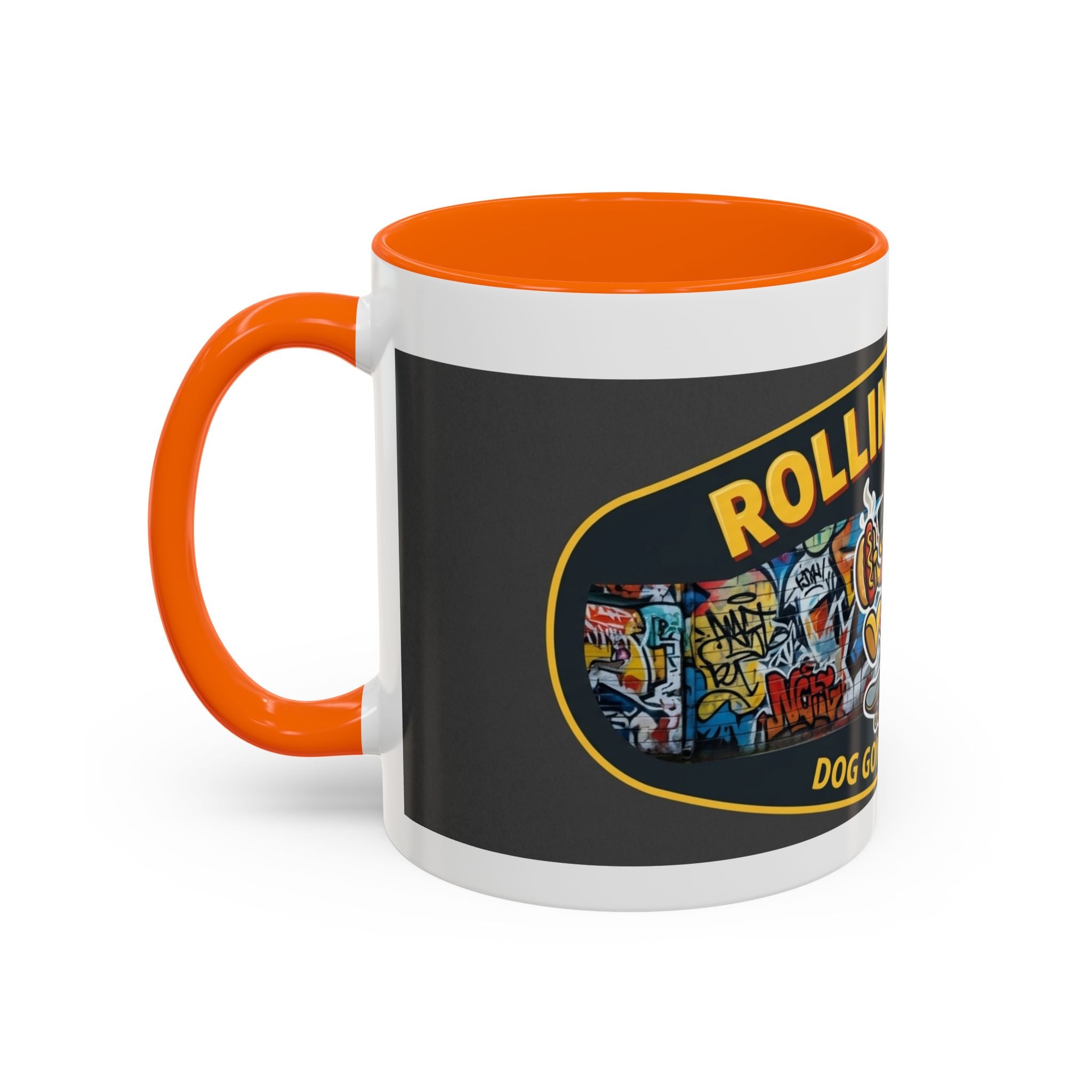 Rolling Dog Coffee Mug — 'Dog Gone Delicious' Skateboard Hot Dog Design