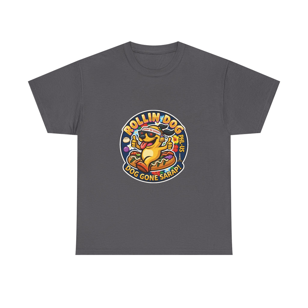 T-Shirt — "Rollin Dog" Hot Dog Graphic Tee (Dog Gone Saked!)