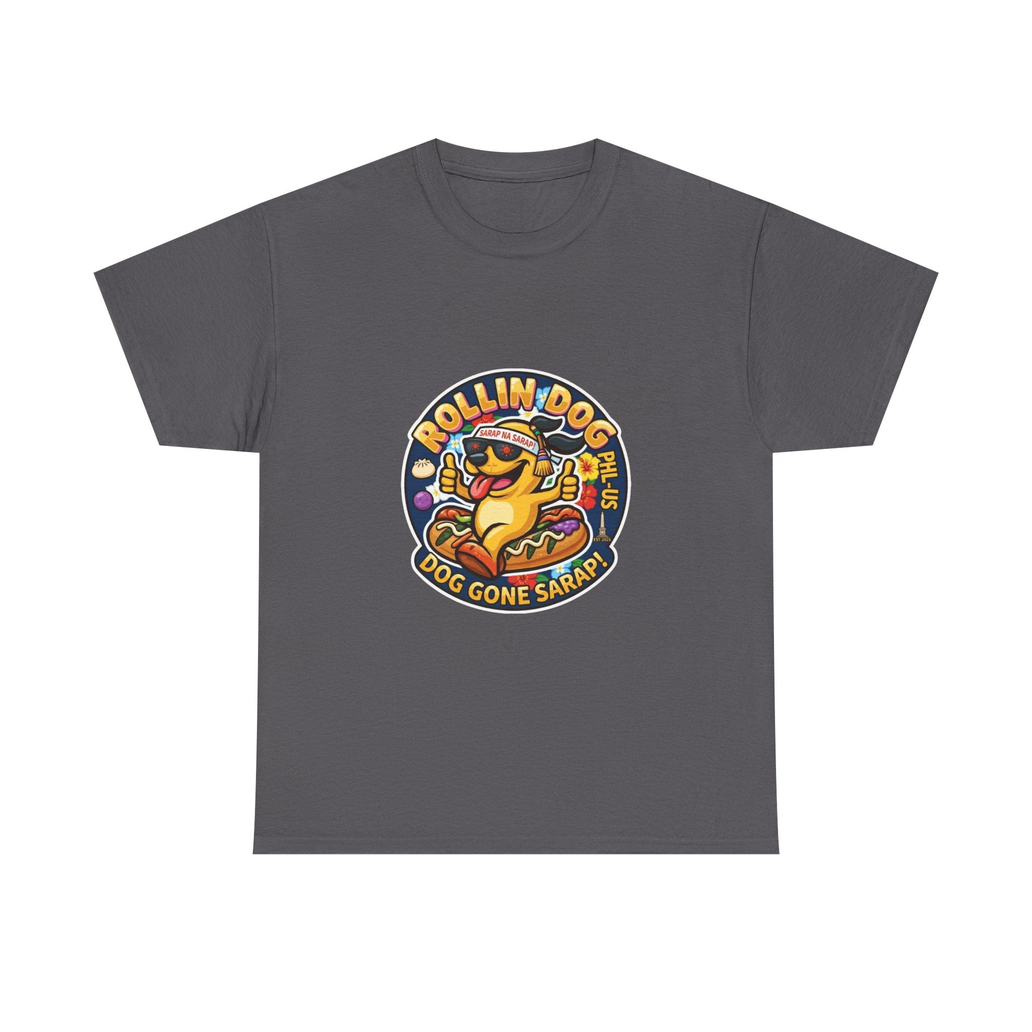 T-Shirt — "Rollin Dog" Hot Dog Graphic Tee (Dog Gone Saked!)