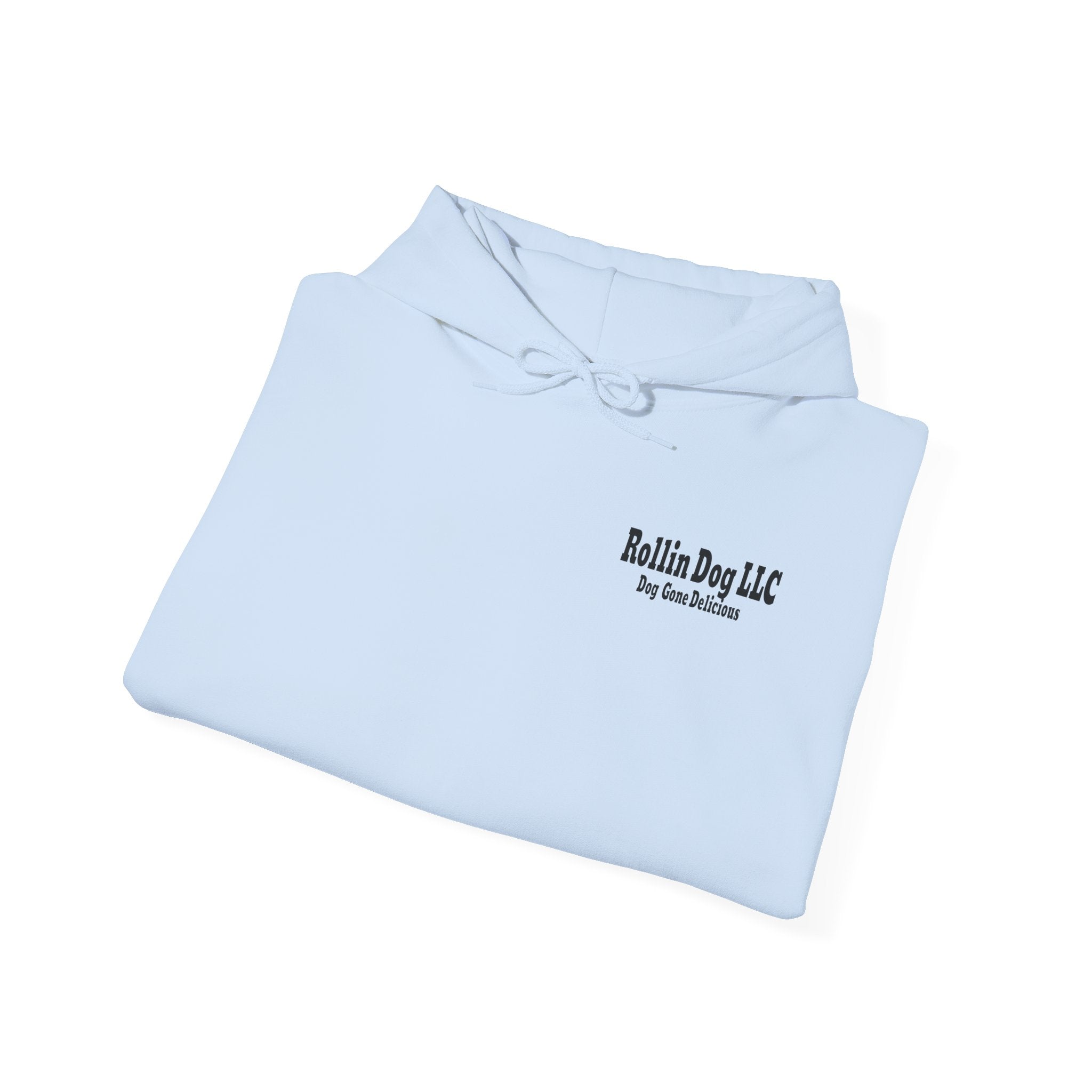 Rollin Dog LLC Skateboard Logo Hoodie — 'Dog Gone Delicious' Chef Hot Dog Graphic Hoodie