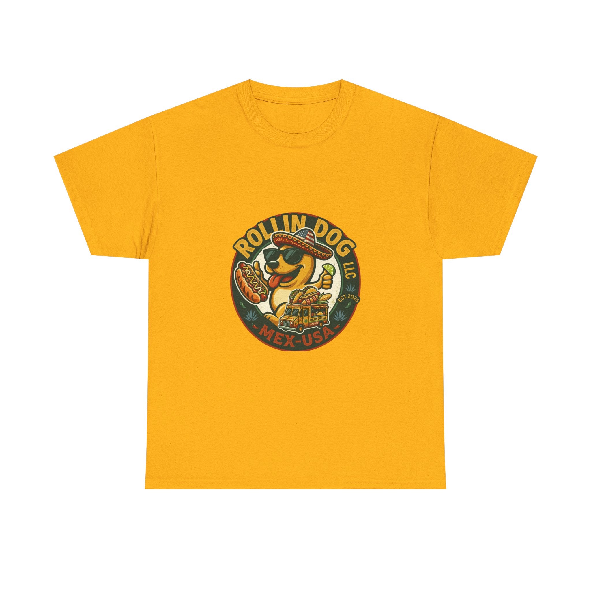 Rollin' Dog Hot Dog T-Shirt – Retro Mexican Street Food Graphic Tee
