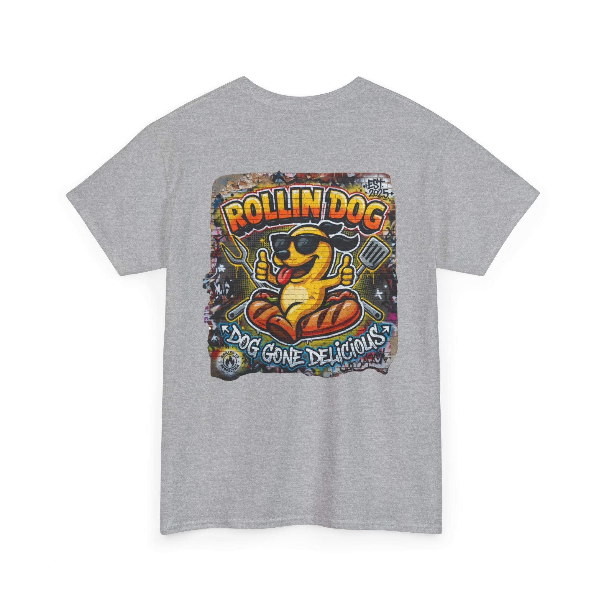 Rollin Dog Tee Graffiti 3 — 'Rollin Dog: Dog Gone Delicious' Graphic T‑Shirt