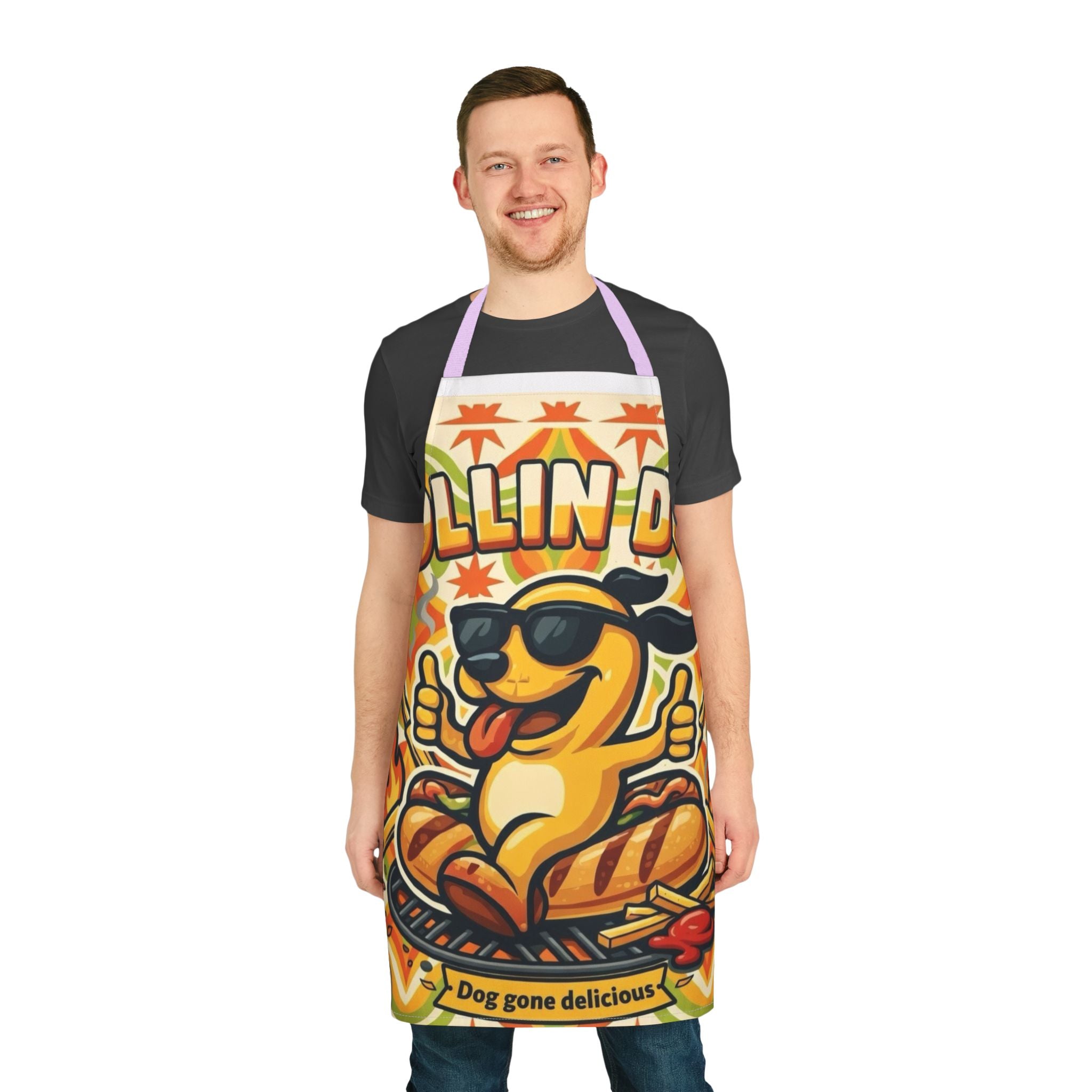 Grilling Apron — "Rollin Dog" Hot Dog BBQ Apron (Dog Gone Delicious)