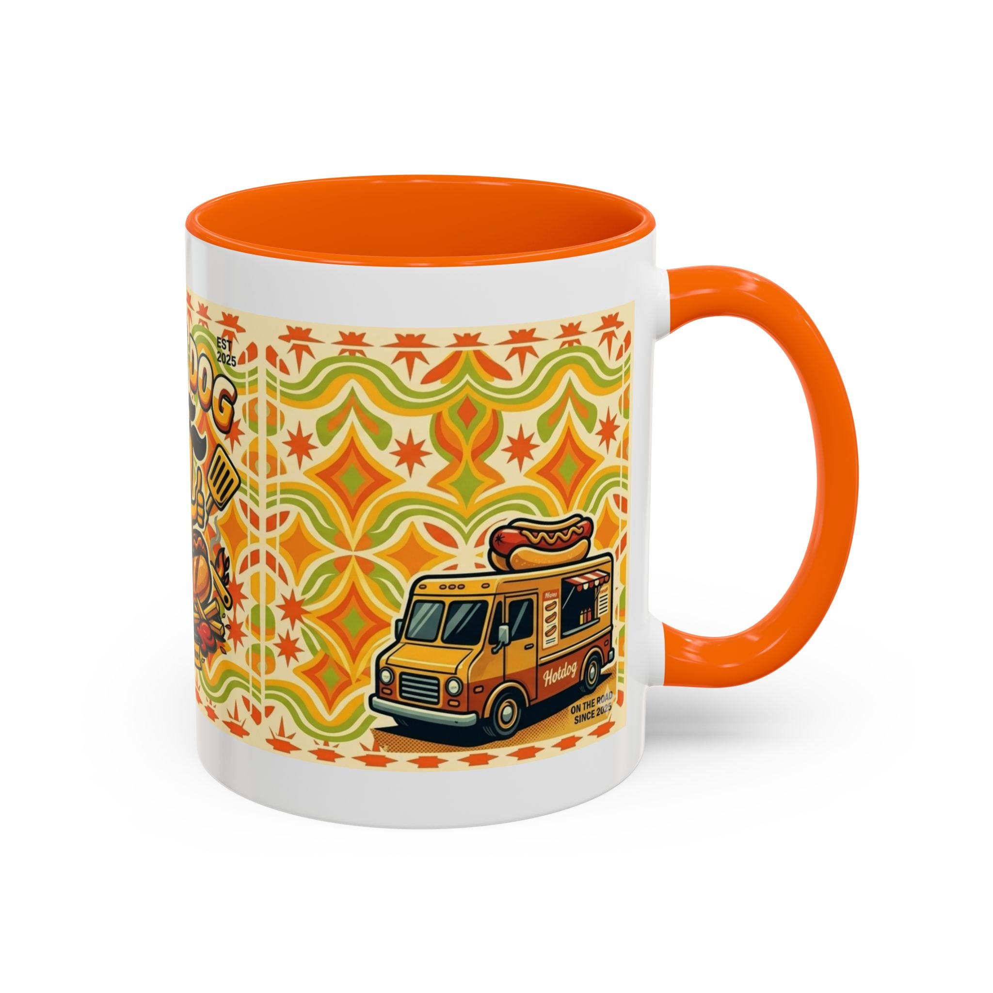 Retron Hot Dog Food Truck Accent Coffee Mug — "Rollin Dog" Retro Summer BBQ Mug (11/15oz)