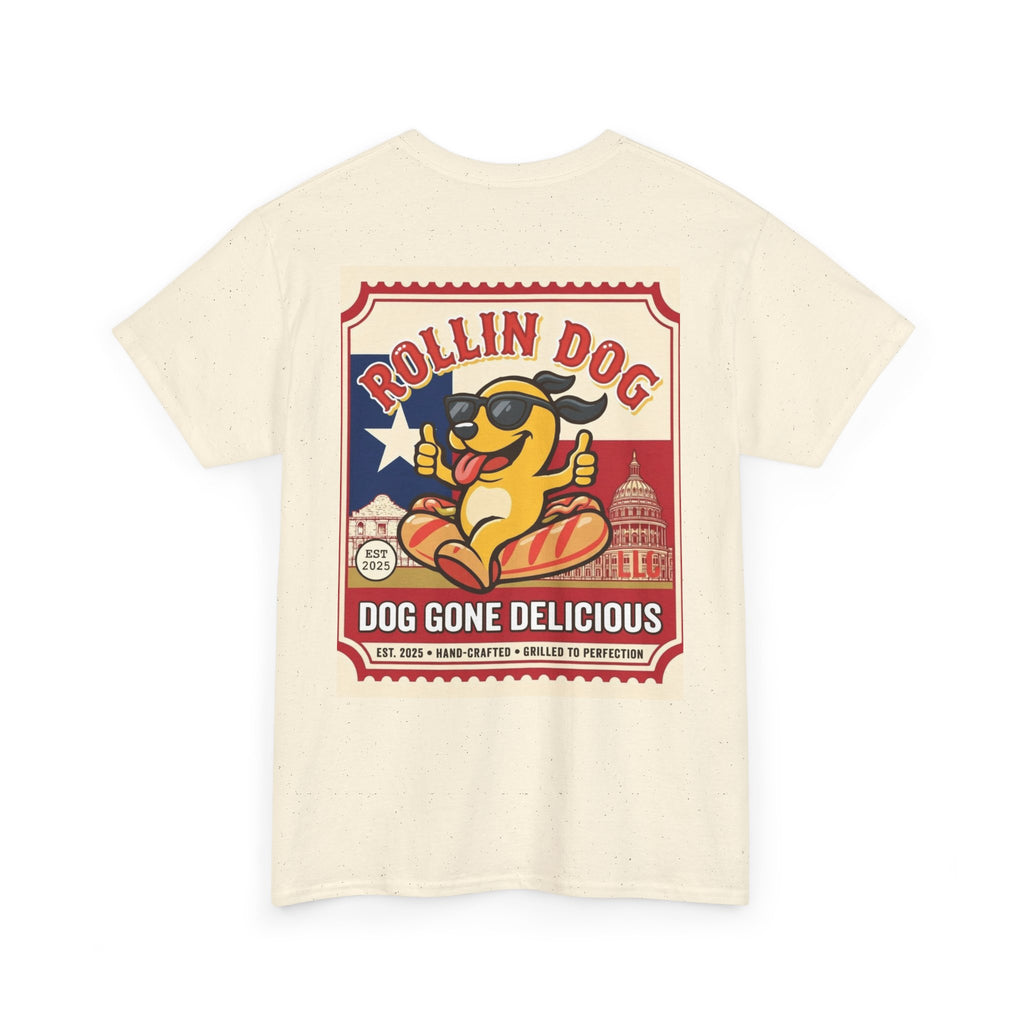 T-Shirt — "Rollin Dog: Dog Gone Delicious" Retro Hot Dog Graphic Tee