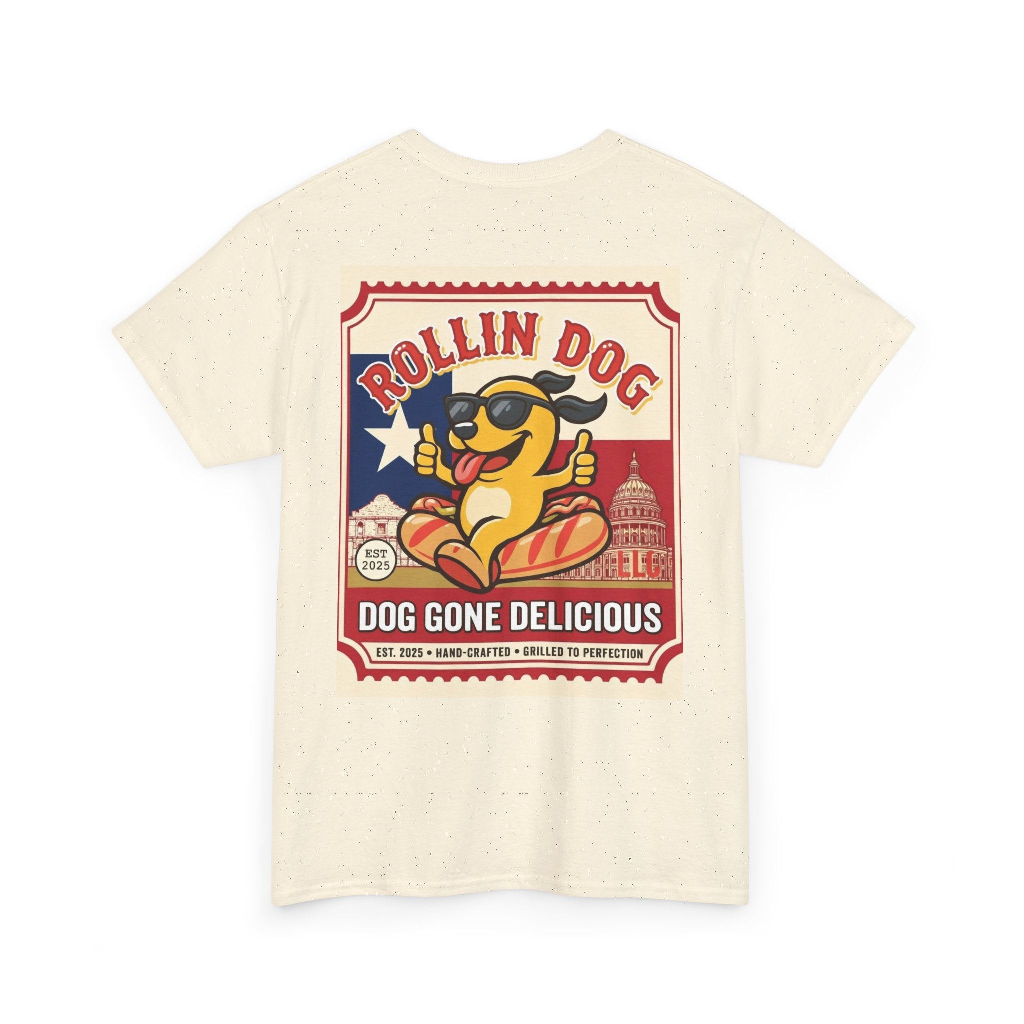 T-Shirt — "Rollin Dog: Dog Gone Delicious" Retro Hot Dog Graphic Tee