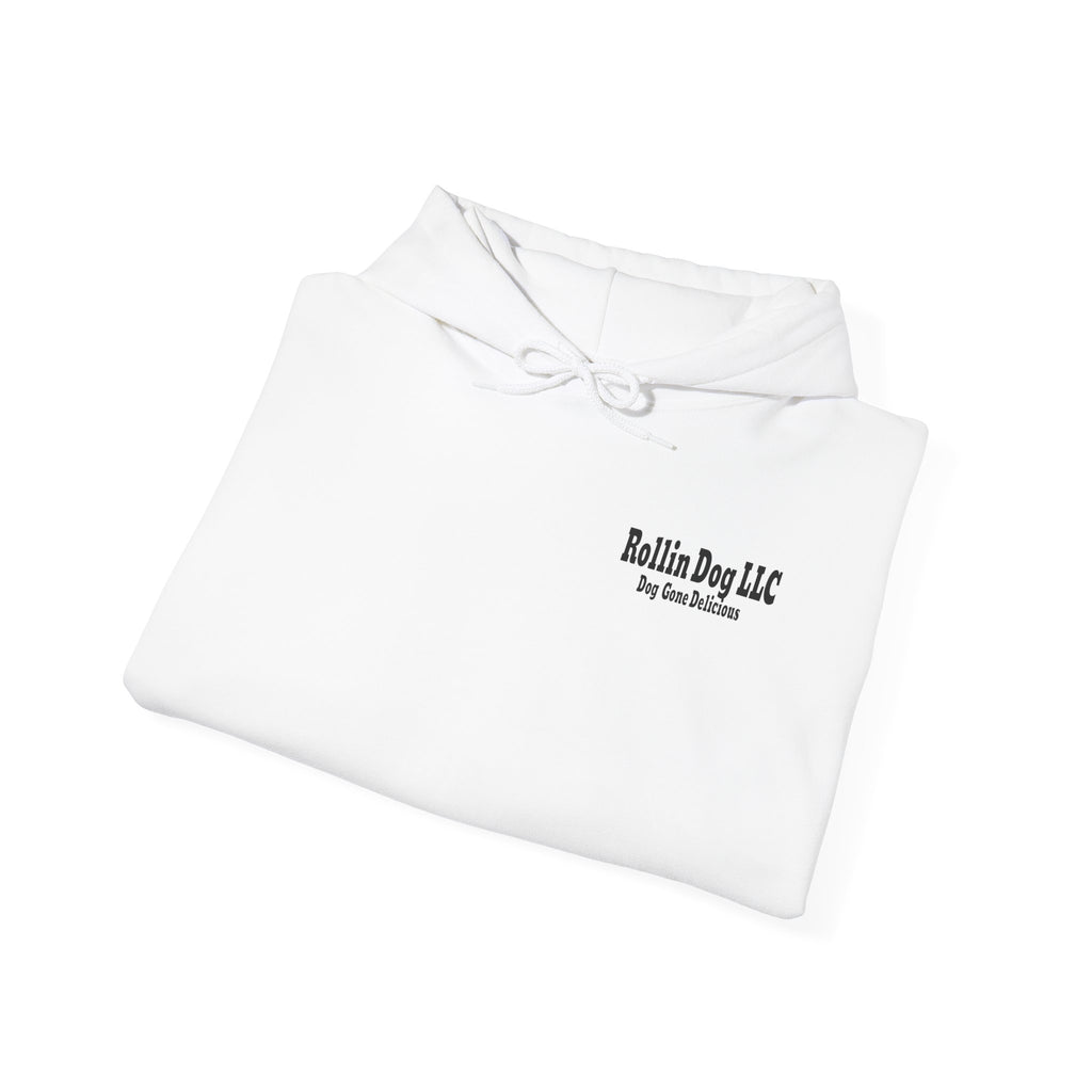 Rollin Dog LLC Skateboard Logo Hoodie — 'Dog Gone Delicious' Chef Hot Dog Graphic Hoodie