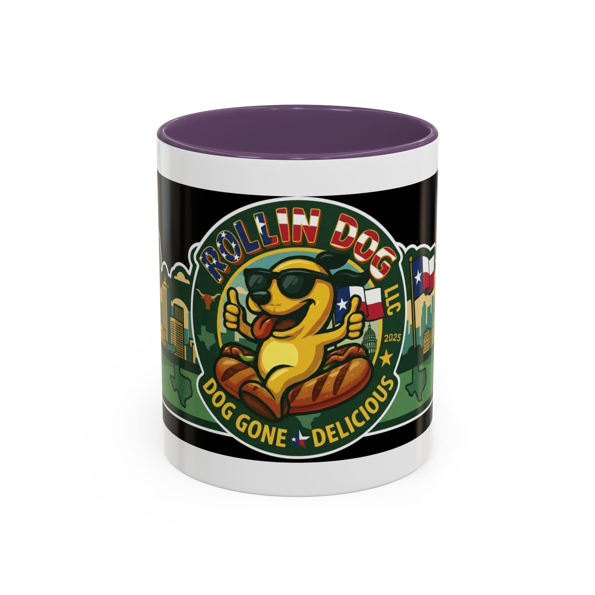 San Antonio Rollin Dog Coffee Mug — Fun Hot Dog Logo Accent Mug (11/15oz)