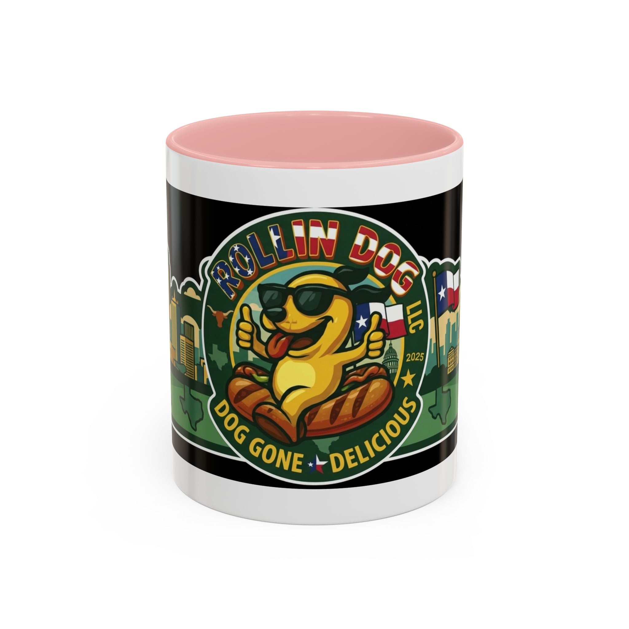 San Antonio Rollin Dog Coffee Mug — Fun Hot Dog Logo Accent Mug (11/15oz)