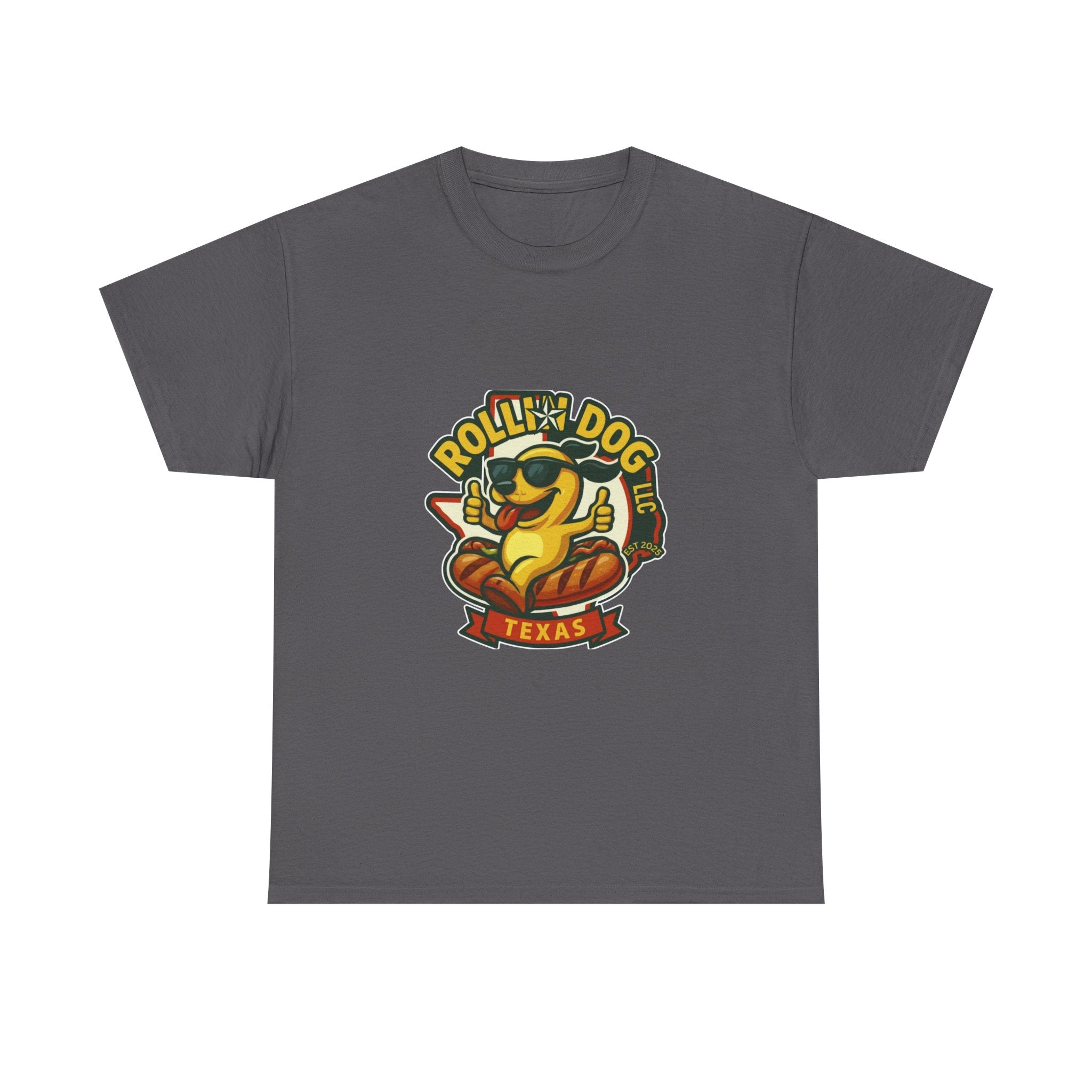 T-Shirt — "Rollin' Dog Texas" Cool Hot Dog Mascot Graphic Tee