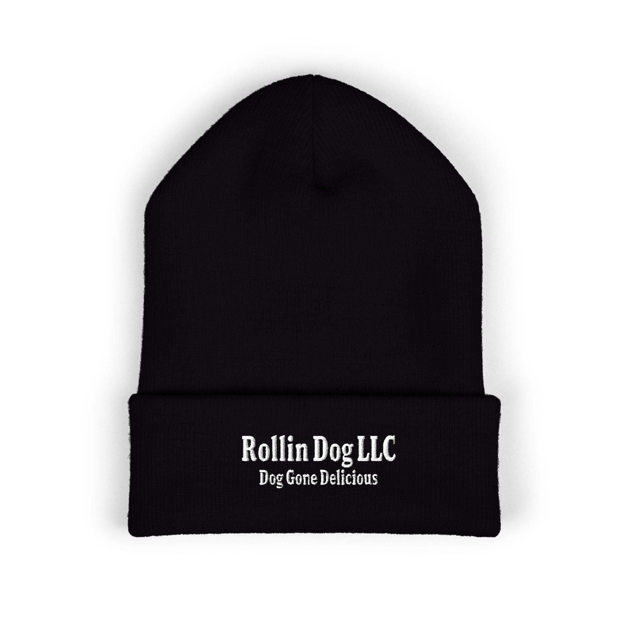 Embroidered Classic White Cuffed Beanie - Rollin Dog LLC Logo