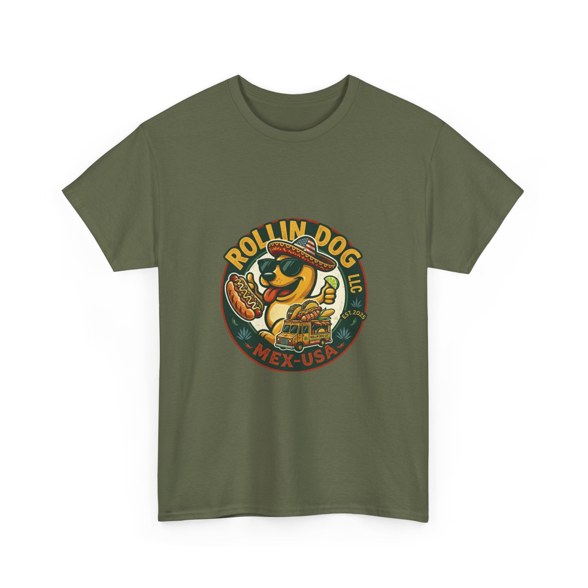 Rollin' Dog Hot Dog T-Shirt – Retro Mexican Street Food Graphic Tee