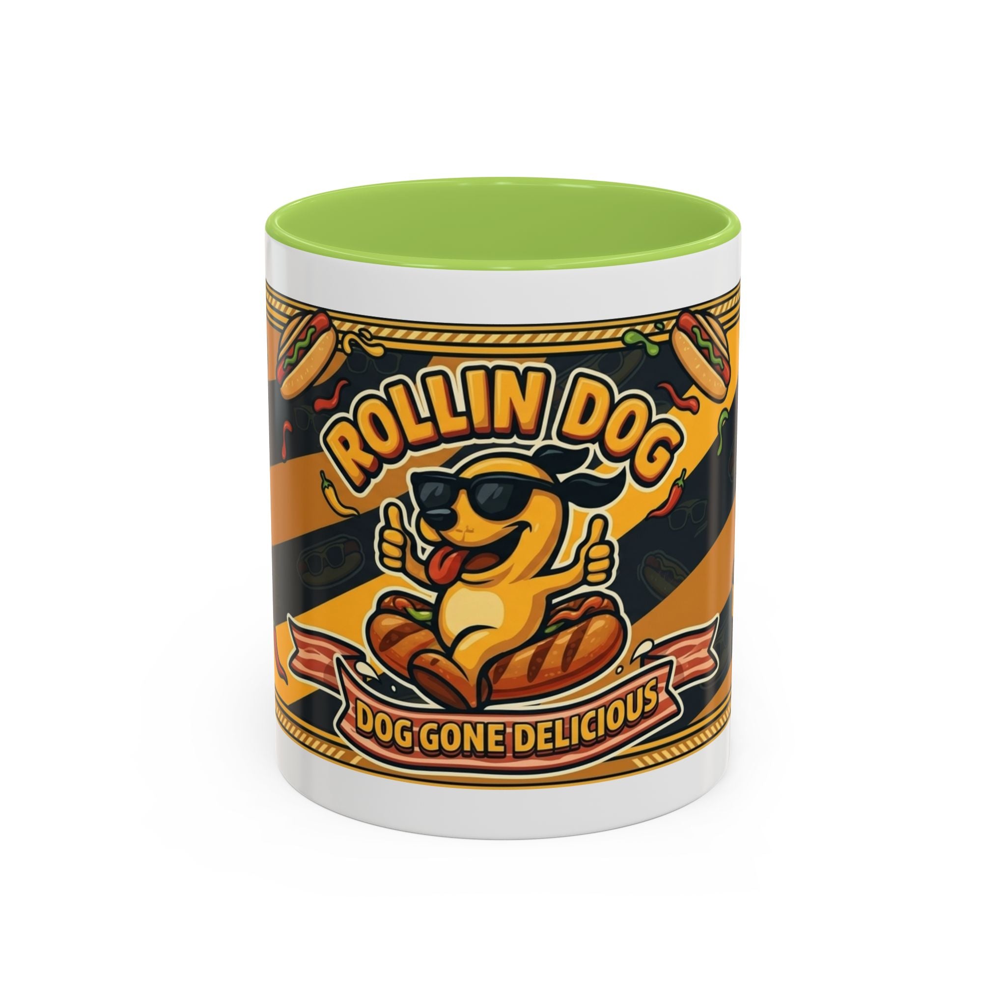 Rollin Dog Hot Dog Mug — Retro 'Dog Gone Delicious' Coffee Cup (11/15oz)