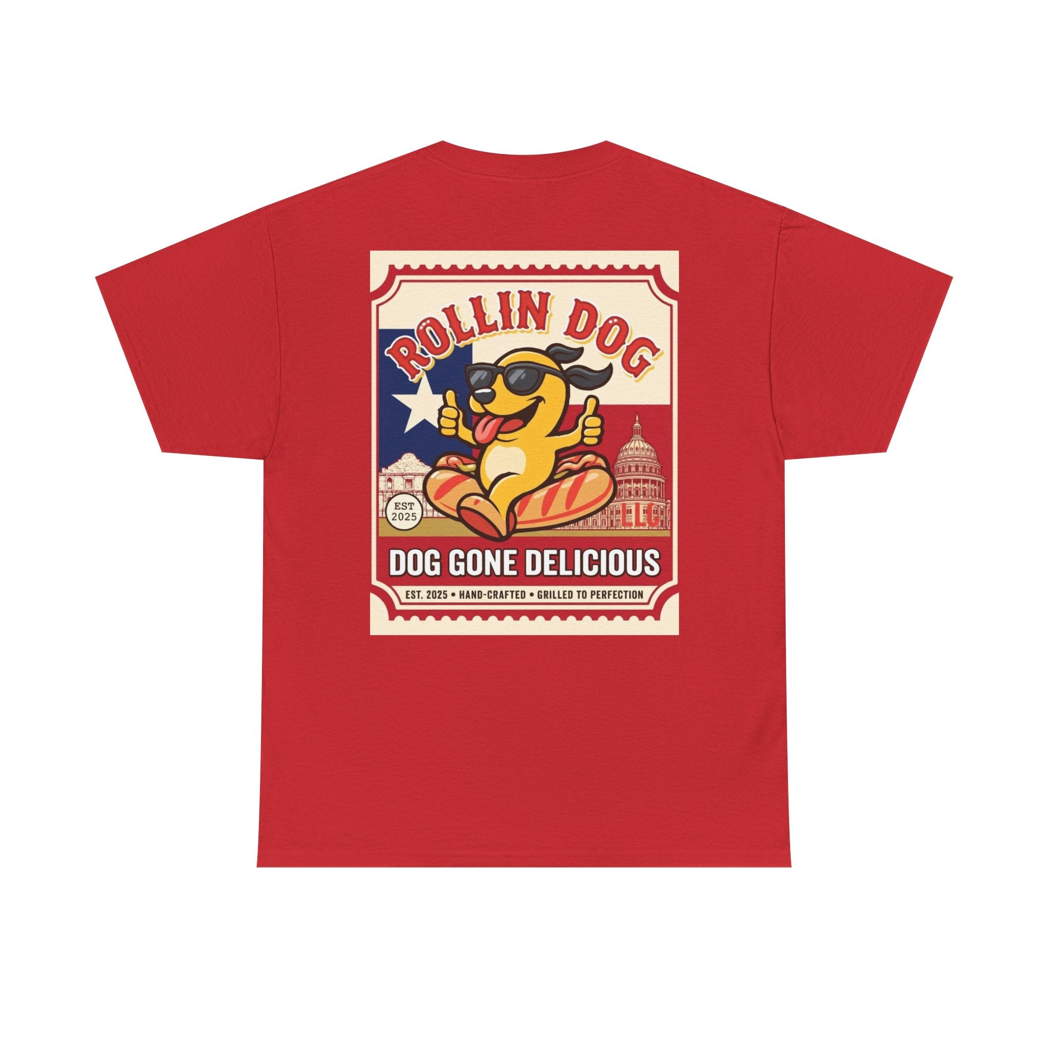 T-Shirt — "Rollin Dog: Dog Gone Delicious" Retro Hot Dog Graphic Tee