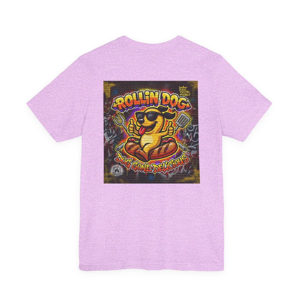 Rollin Dog Graphic Tee Graffiti 1 — Retro Hot Dog Street Art T-Shirt