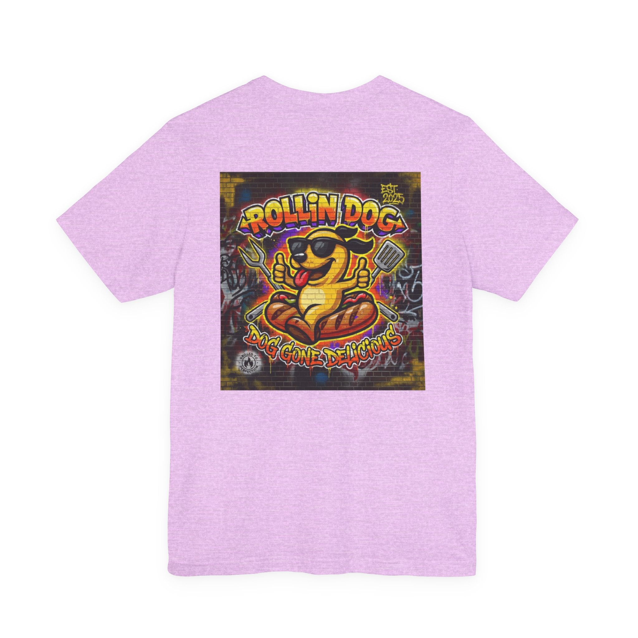 Rollin Dog Graphic Tee Graffiti 1 — Retro Hot Dog Street Art T-Shirt