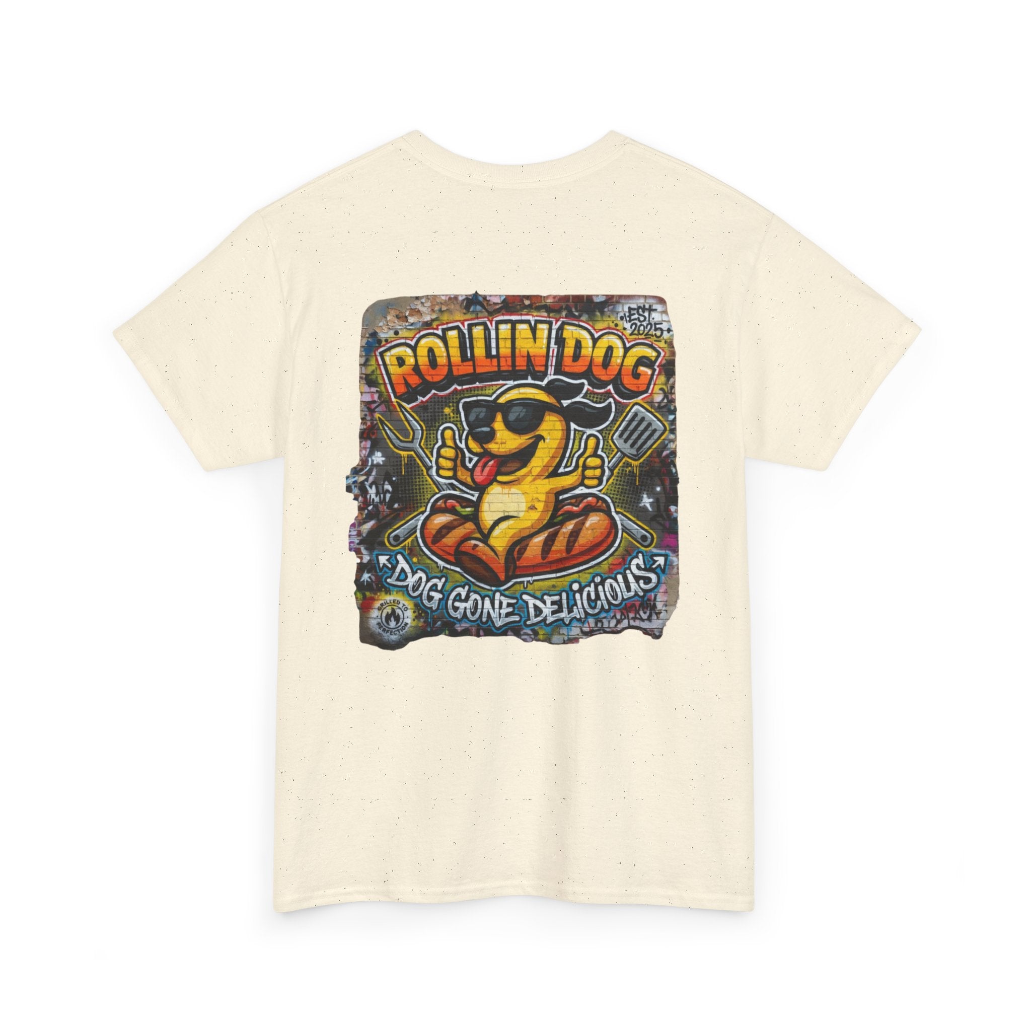 Rollin Dog Tee Graffiti 3 — 'Rollin Dog: Dog Gone Delicious' Graphic T‑Shirt