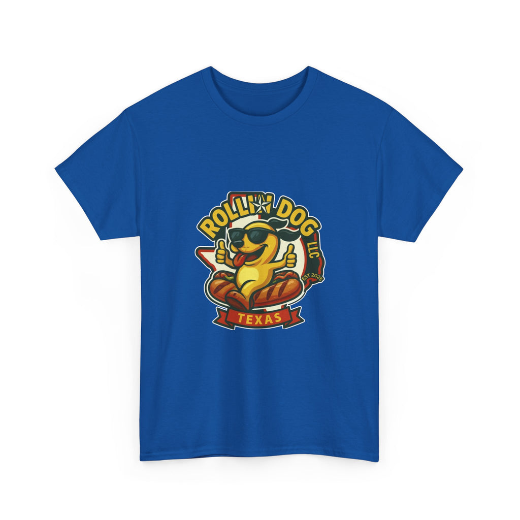 T-Shirt — "Rollin' Dog Texas" Cool Hot Dog Mascot Graphic Tee