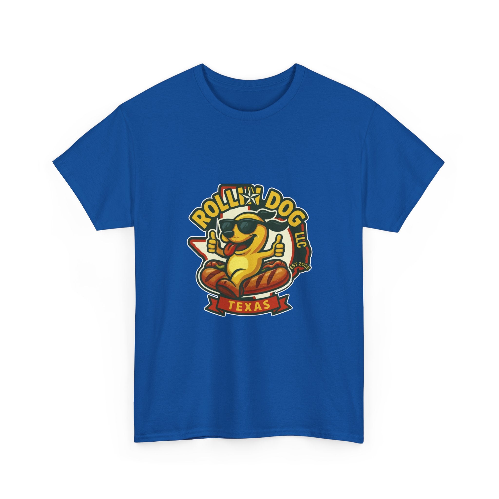 T-Shirt — "Rollin' Dog Texas" Cool Hot Dog Mascot Graphic Tee