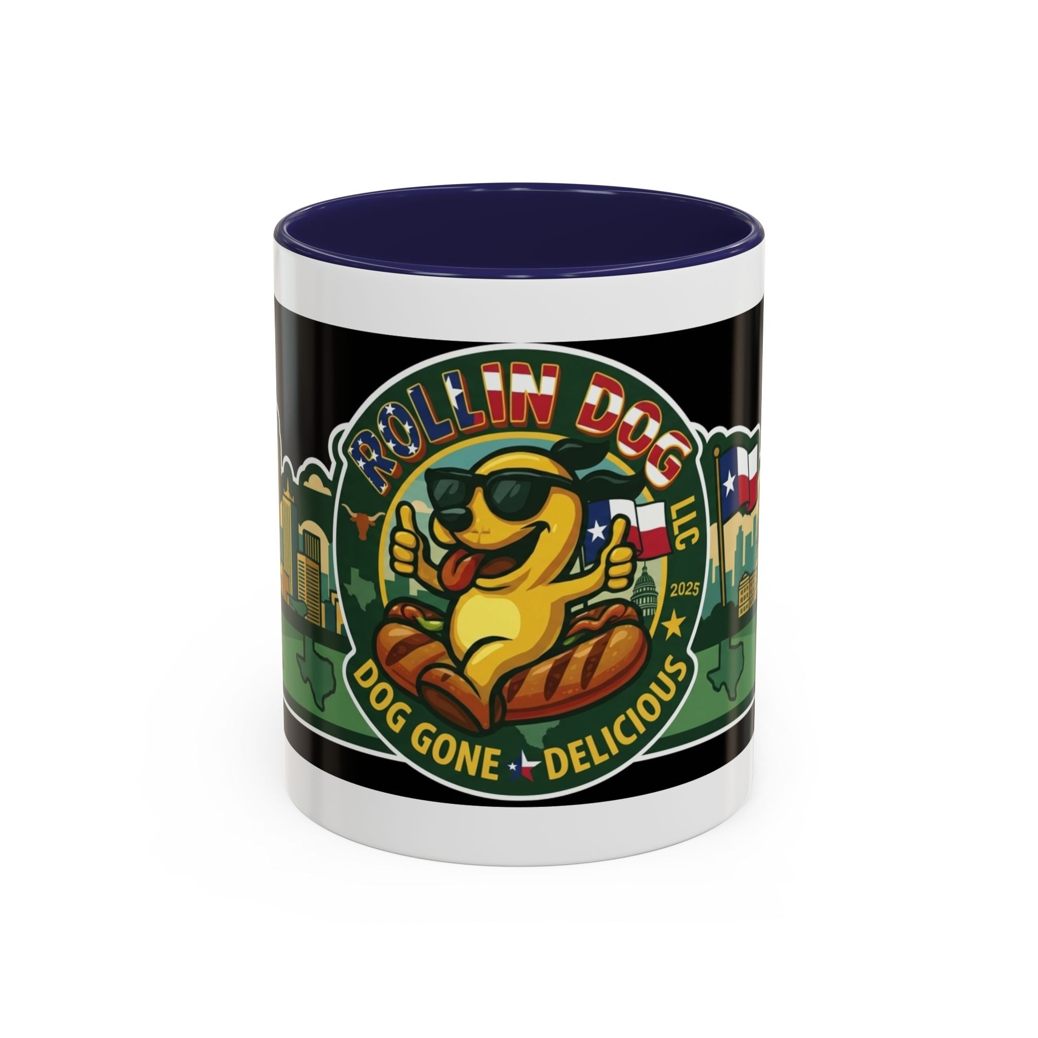 San Antonio Rollin Dog Coffee Mug — Fun Hot Dog Logo Accent Mug (11/15oz)