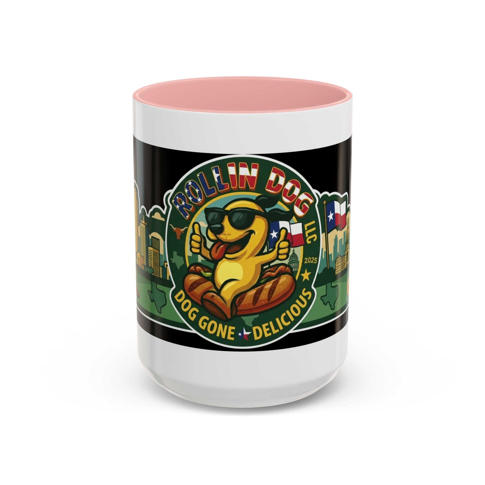 San Antonio Rollin Dog Coffee Mug — Fun Hot Dog Logo Accent Mug (11/15oz)