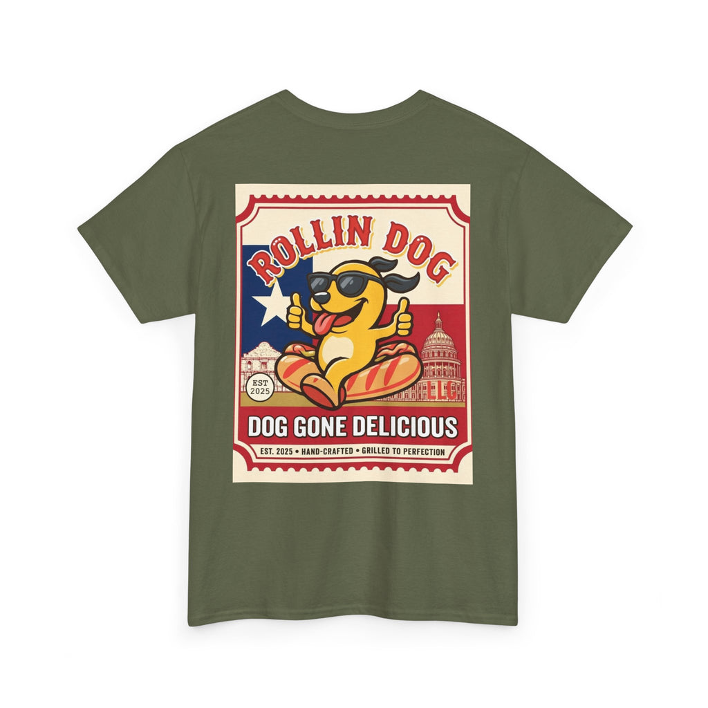T-Shirt — "Rollin Dog: Dog Gone Delicious" Retro Hot Dog Graphic Tee