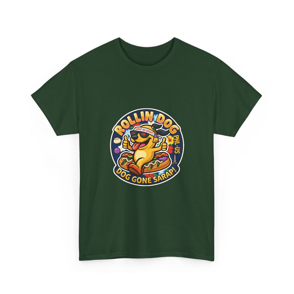 T-Shirt — "Rollin Dog" Hot Dog Graphic Tee (Dog Gone Saked!)