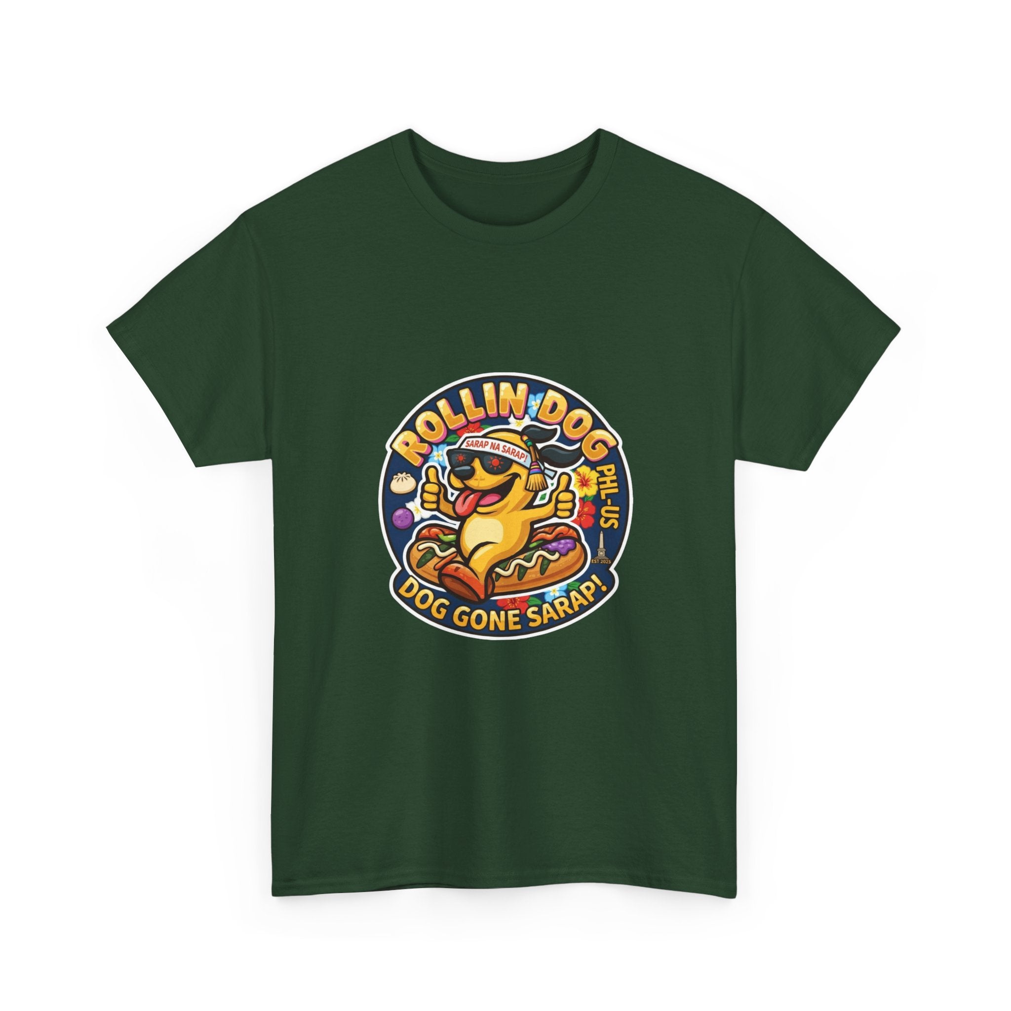 T-Shirt — "Rollin Dog" Hot Dog Graphic Tee (Dog Gone Saked!)