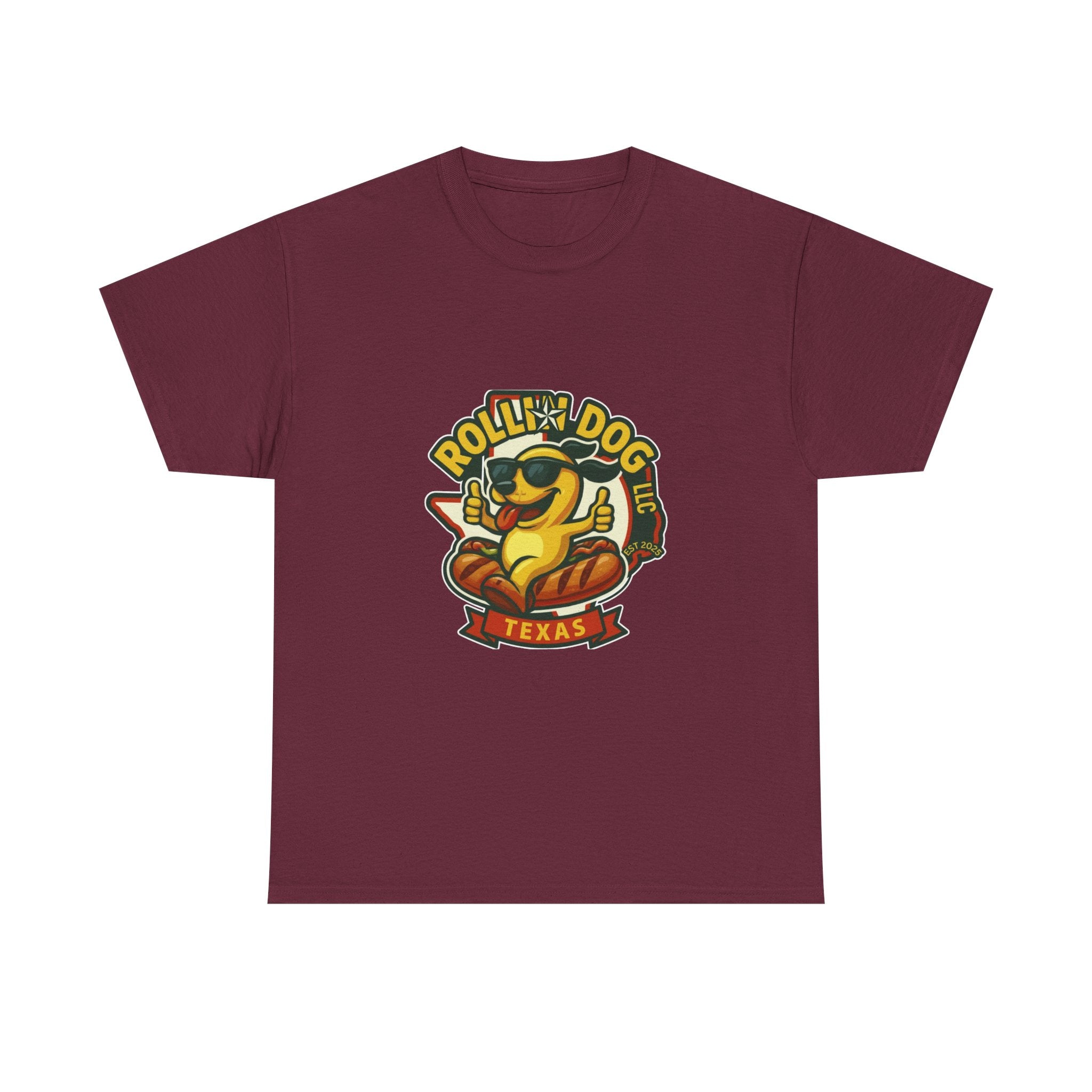T-Shirt — "Rollin' Dog Texas" Cool Hot Dog Mascot Graphic Tee