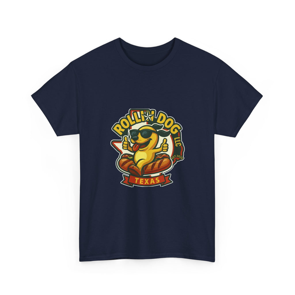 T-Shirt — "Rollin' Dog Texas" Cool Hot Dog Mascot Graphic Tee