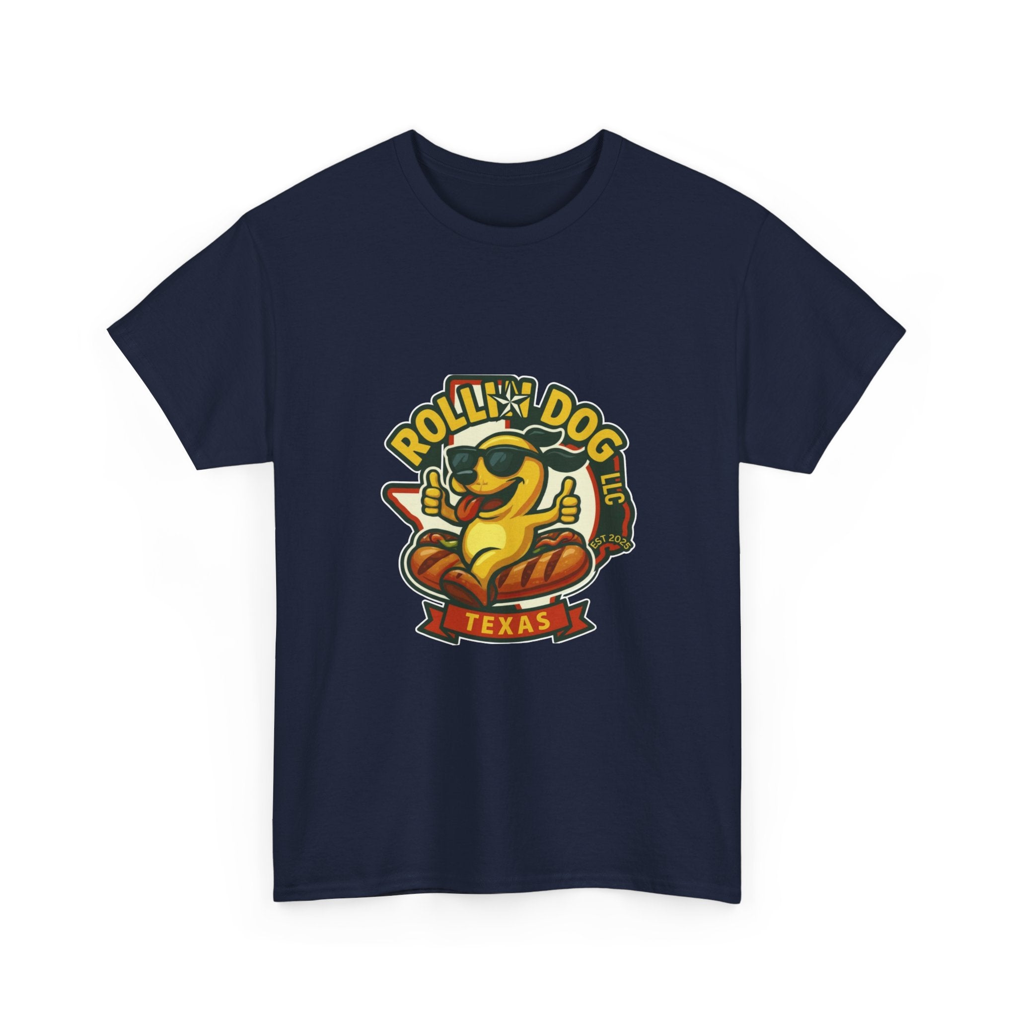 T-Shirt — "Rollin' Dog Texas" Cool Hot Dog Mascot Graphic Tee