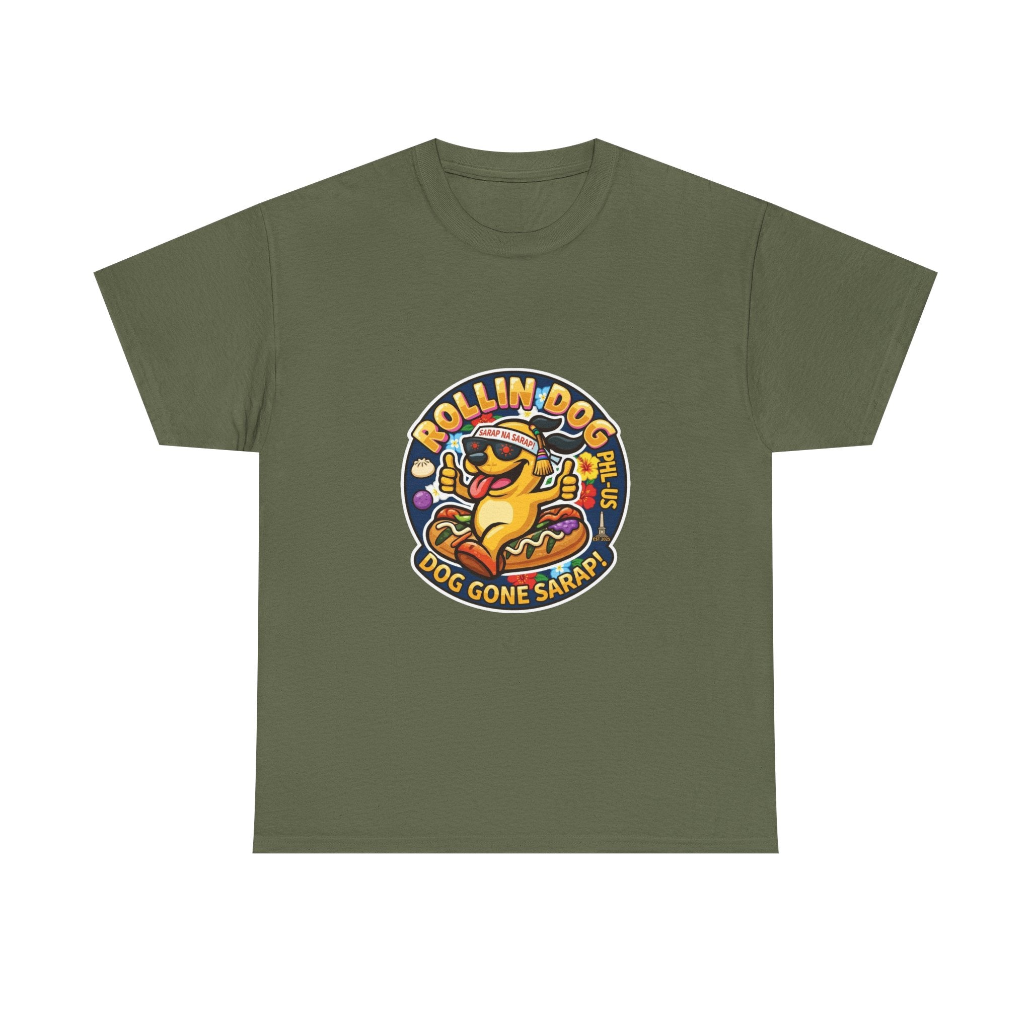 T-Shirt — "Rollin Dog" Hot Dog Graphic Tee (Dog Gone Saked!)