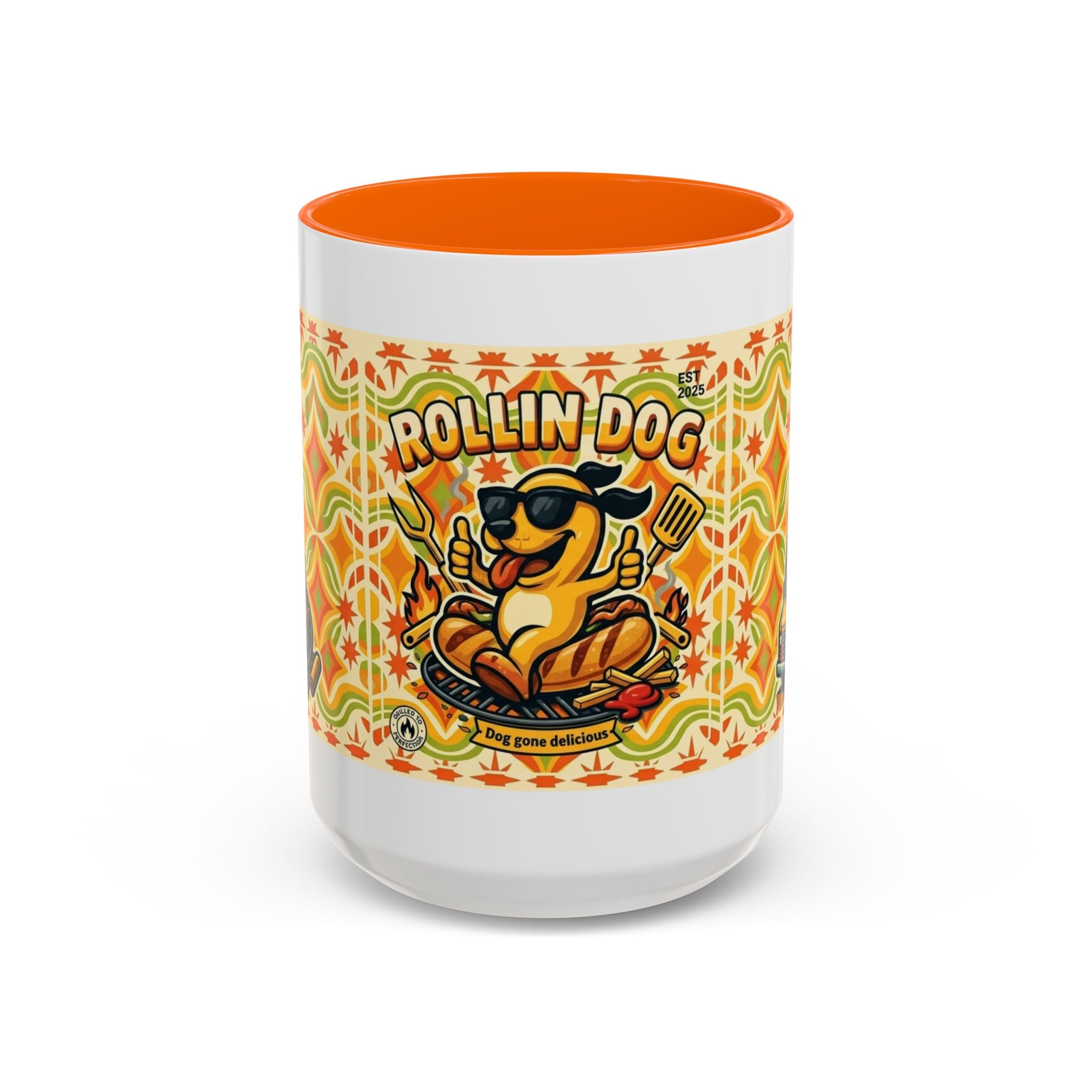 Retron Hot Dog Food Truck Accent Coffee Mug — "Rollin Dog" Retro Summer BBQ Mug (11/15oz)