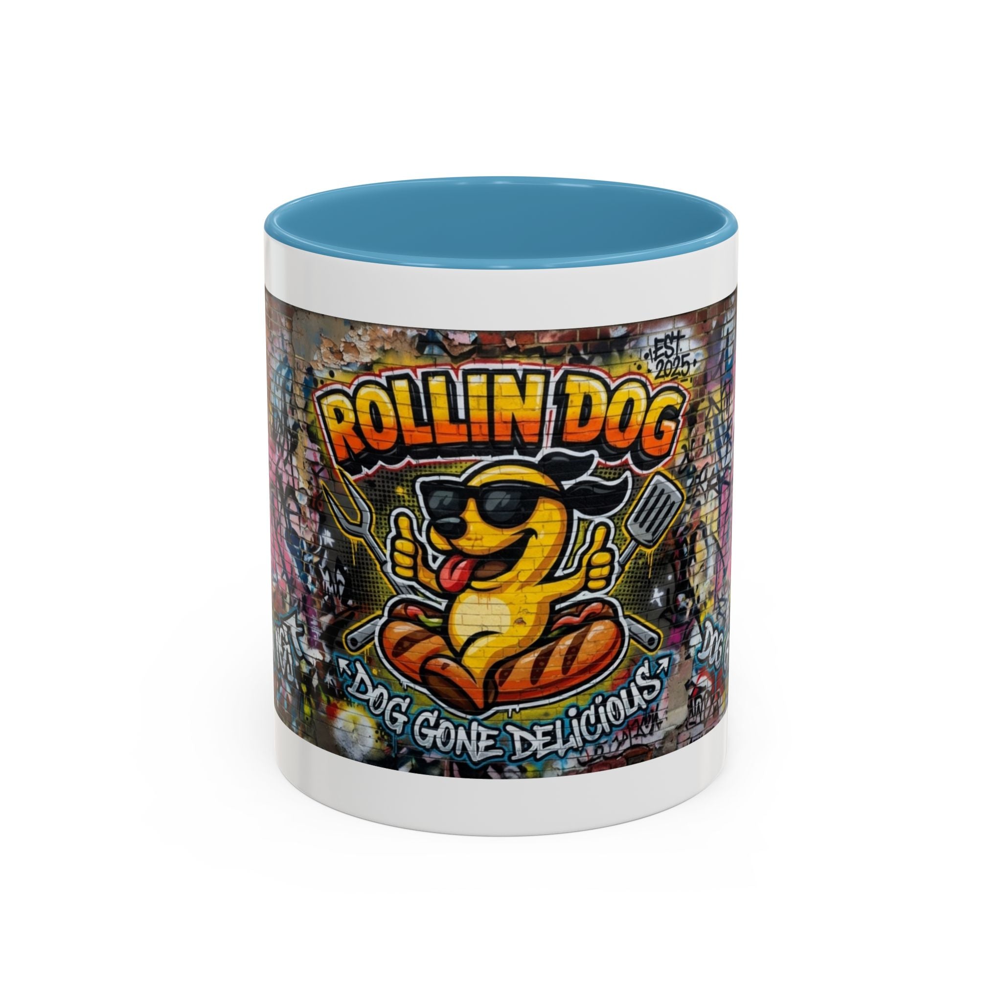 Rollin' Dog Graffiti Coffee Mug – "Dog Gone Delicious" Accent Mug