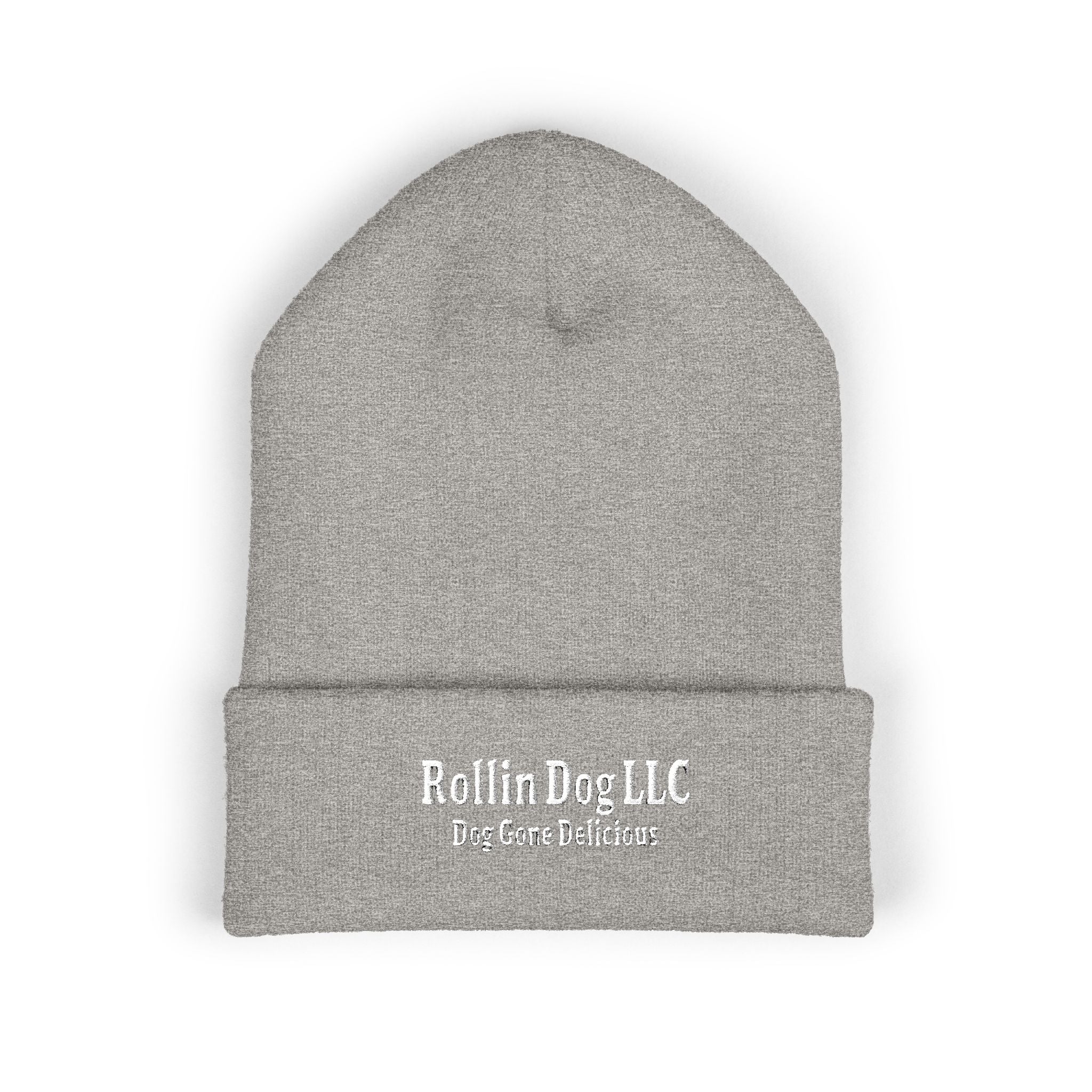 Embroidered Classic White Cuffed Beanie - Rollin Dog LLC Logo