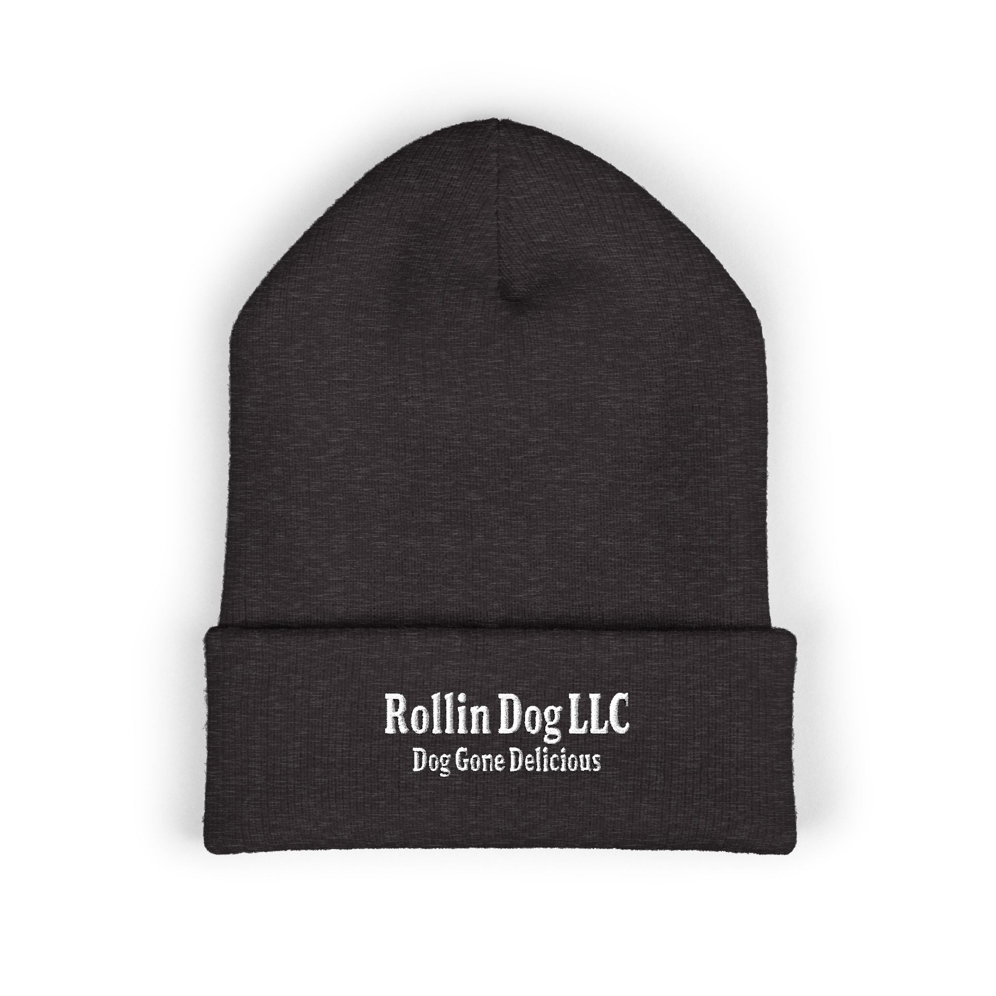 Embroidered Classic White Cuffed Beanie - Rollin Dog LLC Logo